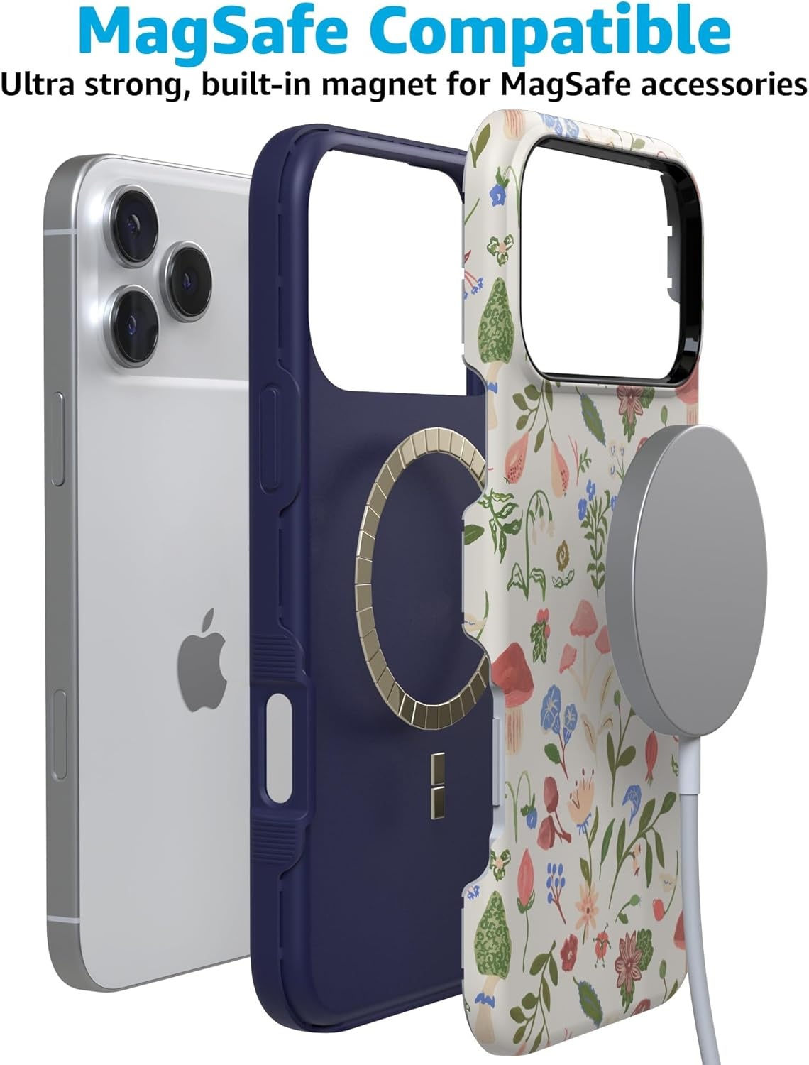 image:imageCasely iPhone 17 Pro Case Into the Wild Black Leopard Bold Protective Design MagSafe Compatible DesignGarden Party Mushroom Floral
