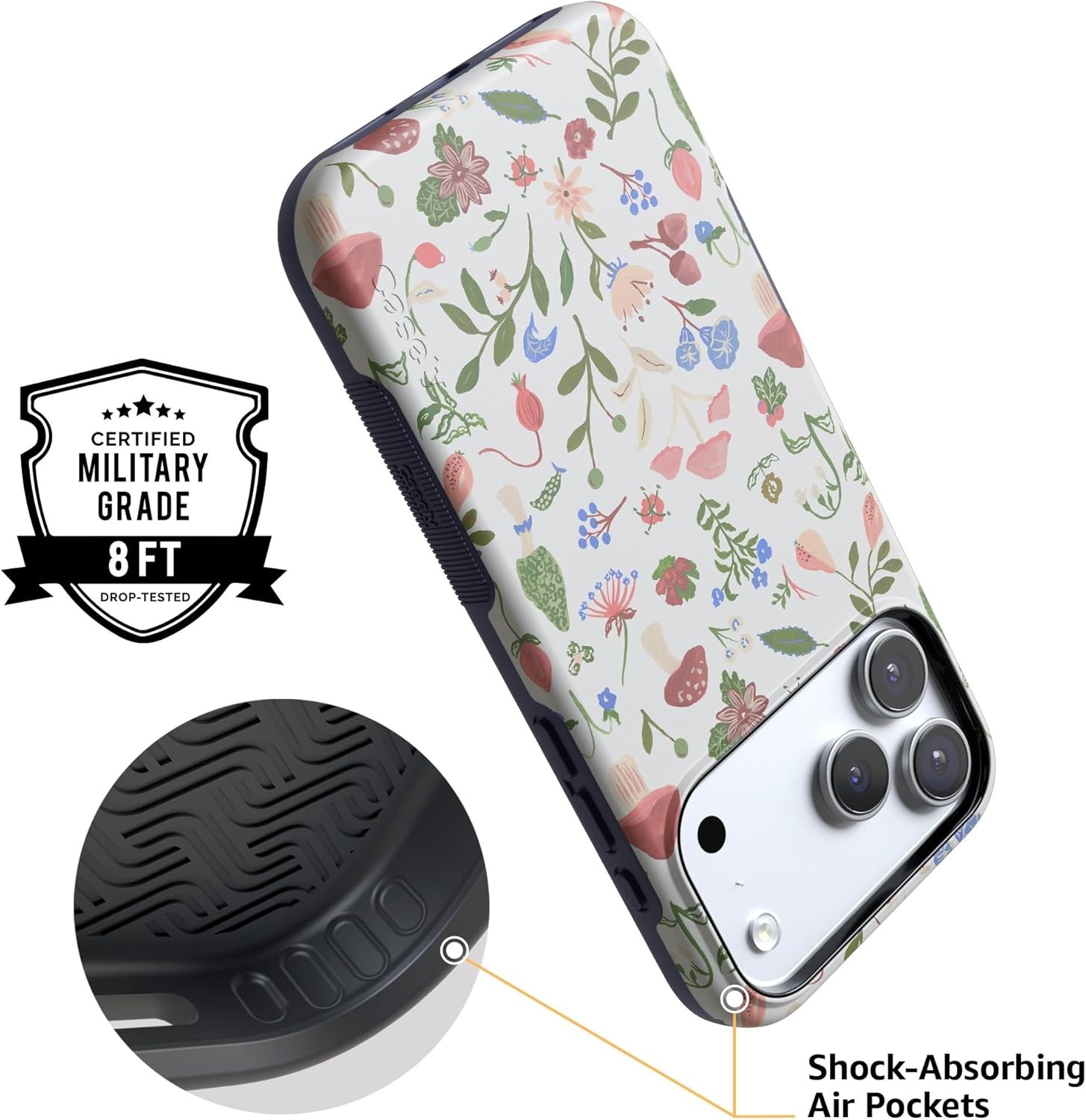 image:imageCasely iPhone 17 Pro Case Into the Wild Black Leopard Bold Protective Design MagSafe Compatible DesignGarden Party Mushroom Floral