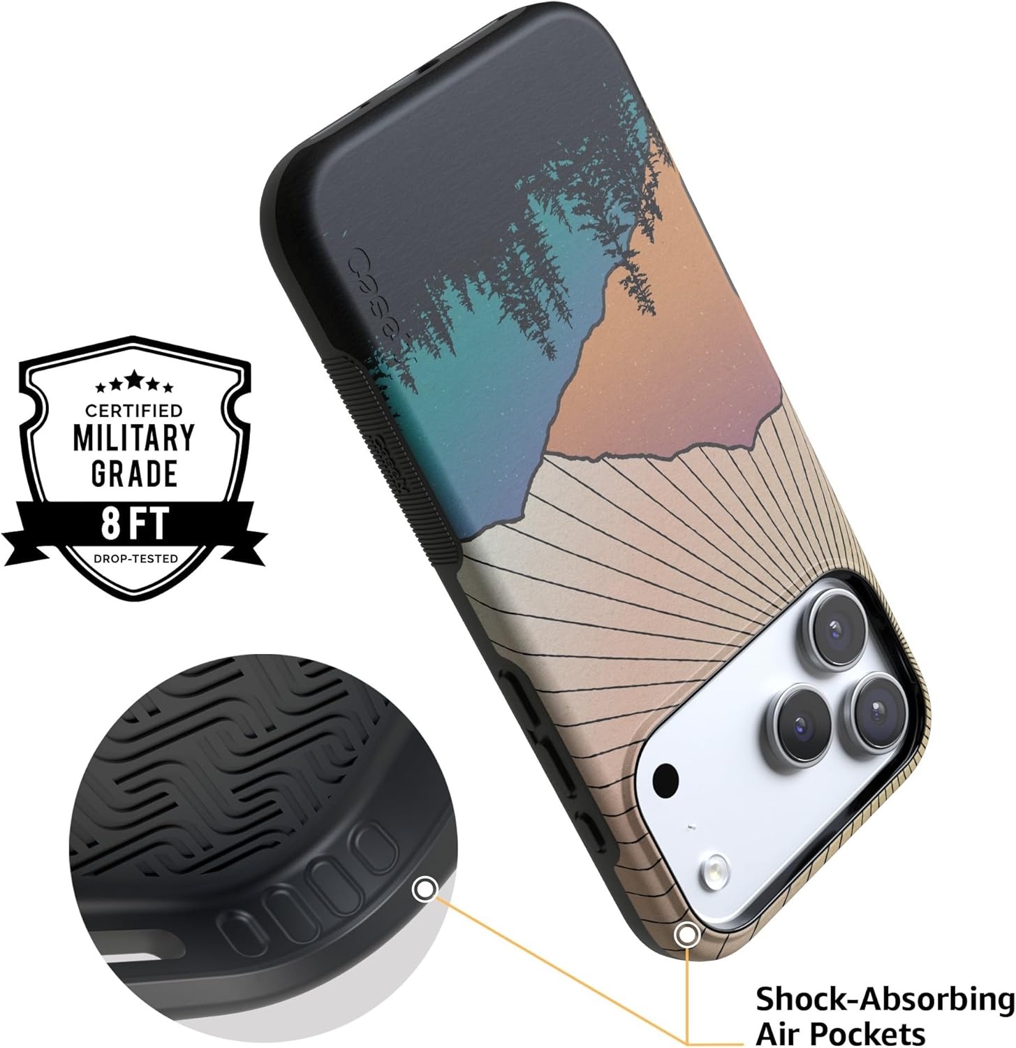 image:imageCasely iPhone 17 Pro Case Into the Wild Black Leopard Bold Protective Design MagSafe Compatible DesignGolden Hour Mountain Sunset