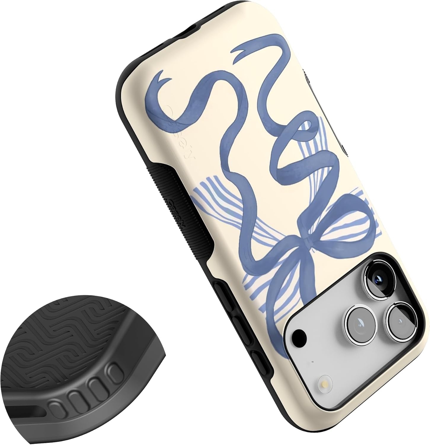 image:imageCasely iPhone 17 Pro Case Into the Wild Black Leopard Bold Protective Design MagSafe Compatible DesignHeartstrings Blue Bow