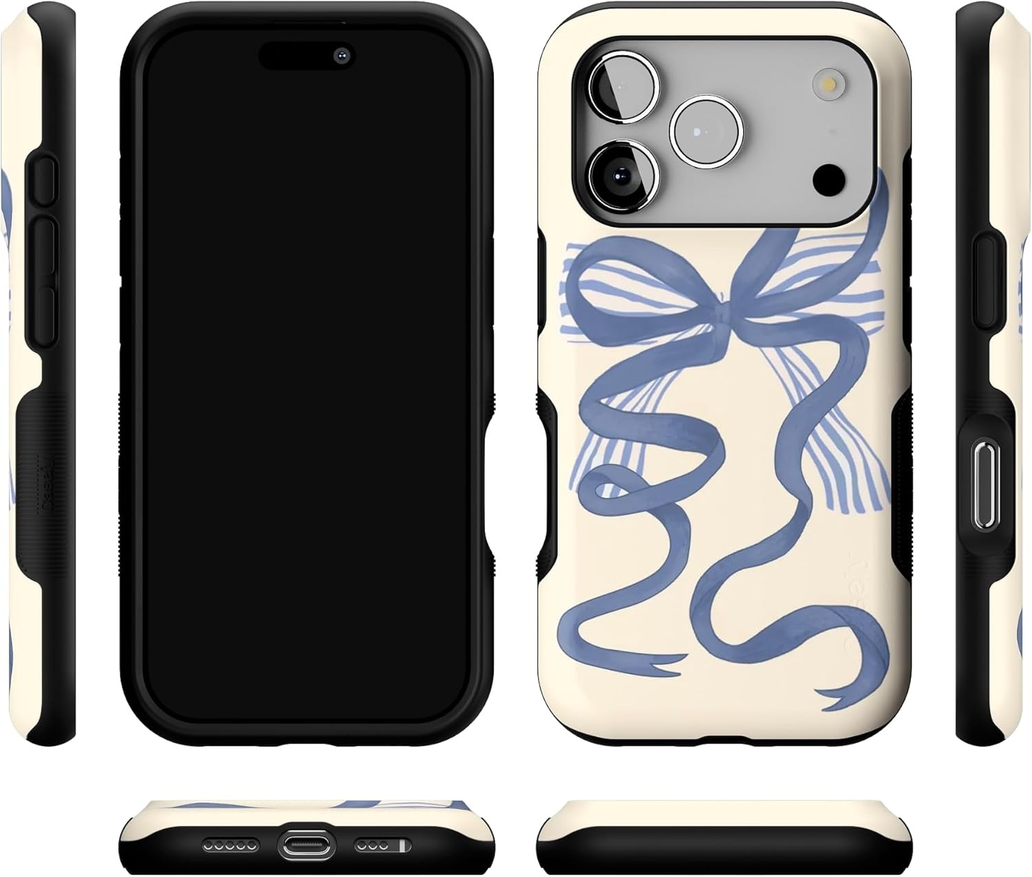 image:imageCasely iPhone 17 Pro Case Into the Wild Black Leopard Bold Protective Design MagSafe Compatible DesignHeartstrings Blue Bow