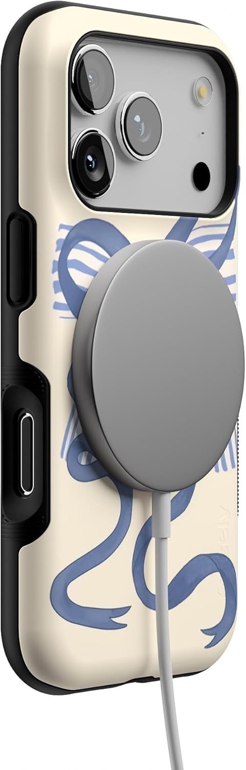 image:imageCasely iPhone 17 Pro Case Into the Wild Black Leopard Bold Protective Design MagSafe Compatible DesignHeartstrings Blue Bow