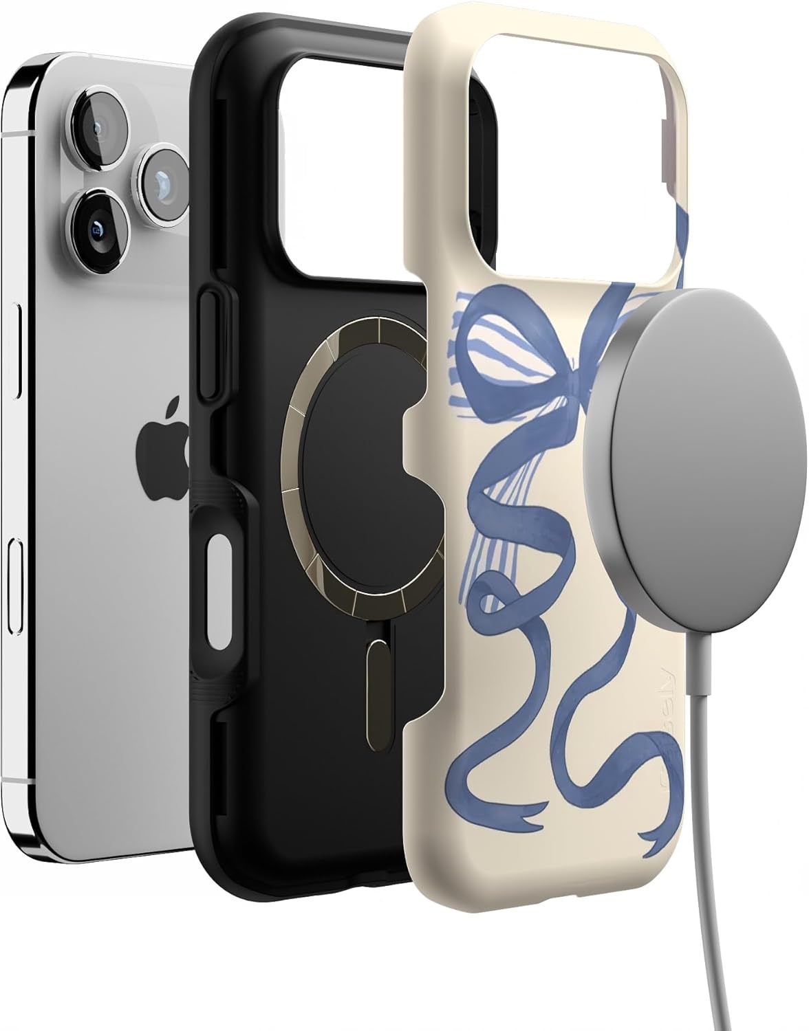 image:imageCasely iPhone 17 Pro Case Into the Wild Black Leopard Bold Protective Design MagSafe Compatible DesignHeartstrings Blue Bow