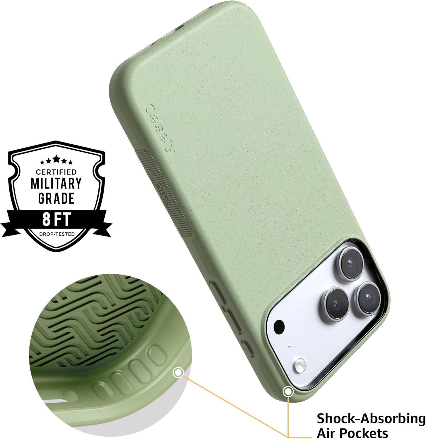 image:imageCasely iPhone 17 Pro Case Into the Wild Black Leopard Bold Protective Design MagSafe Compatible DesignKiwi Kiss Matcha Green Shimmer