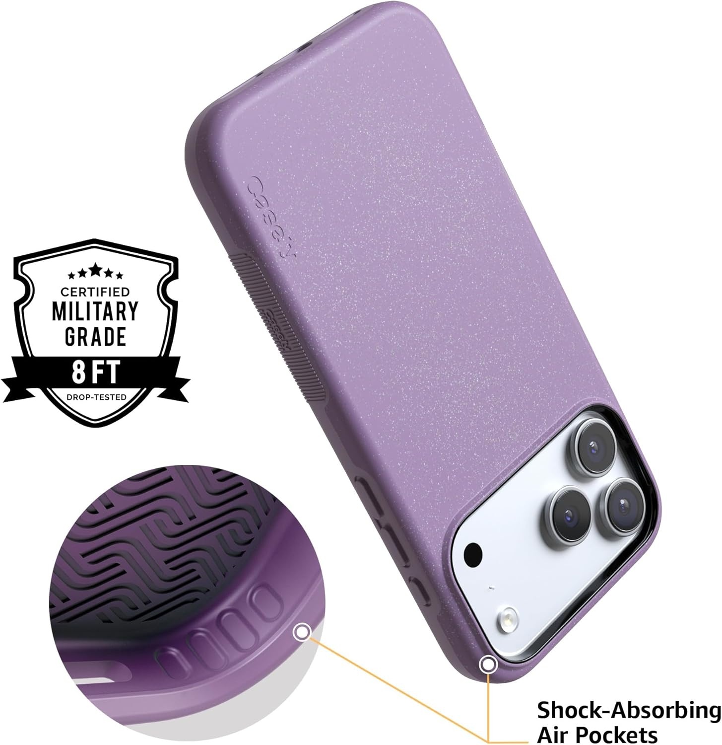 image:imageCasely iPhone 17 Pro Case Into the Wild Black Leopard Bold Protective Design MagSafe Compatible DesignLavender Waves Purple Shimmer