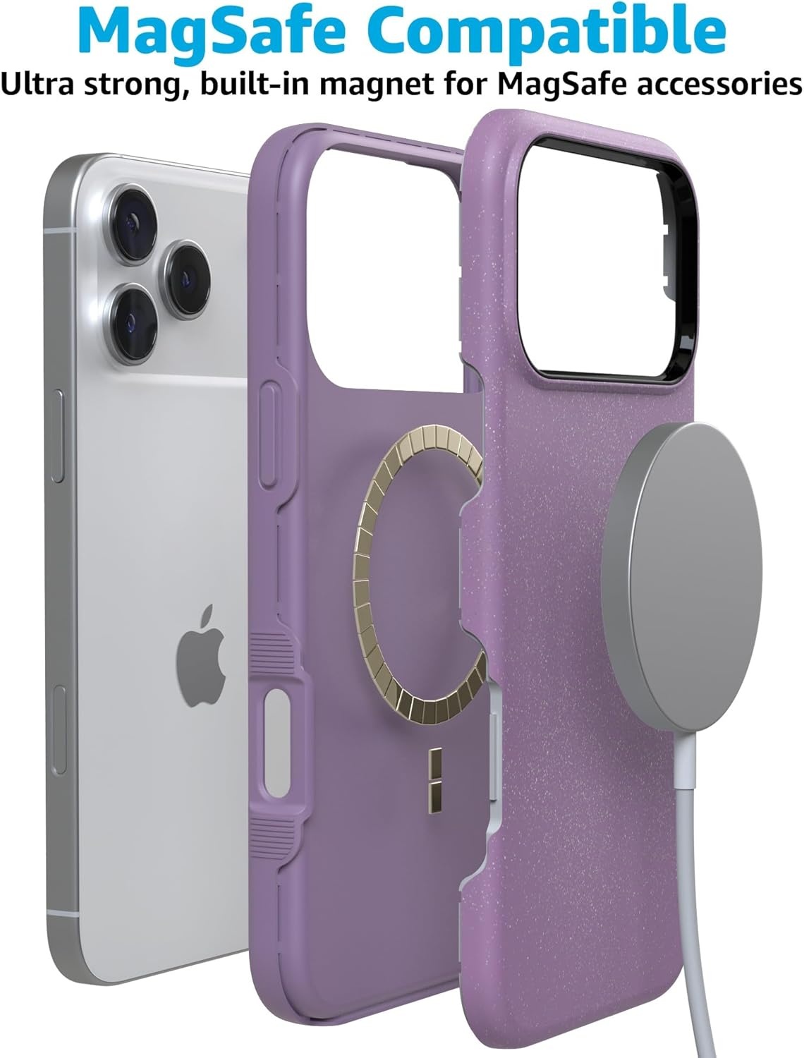 image:imageCasely iPhone 17 Pro Case Into the Wild Black Leopard Bold Protective Design MagSafe Compatible DesignLavender Waves Purple Shimmer