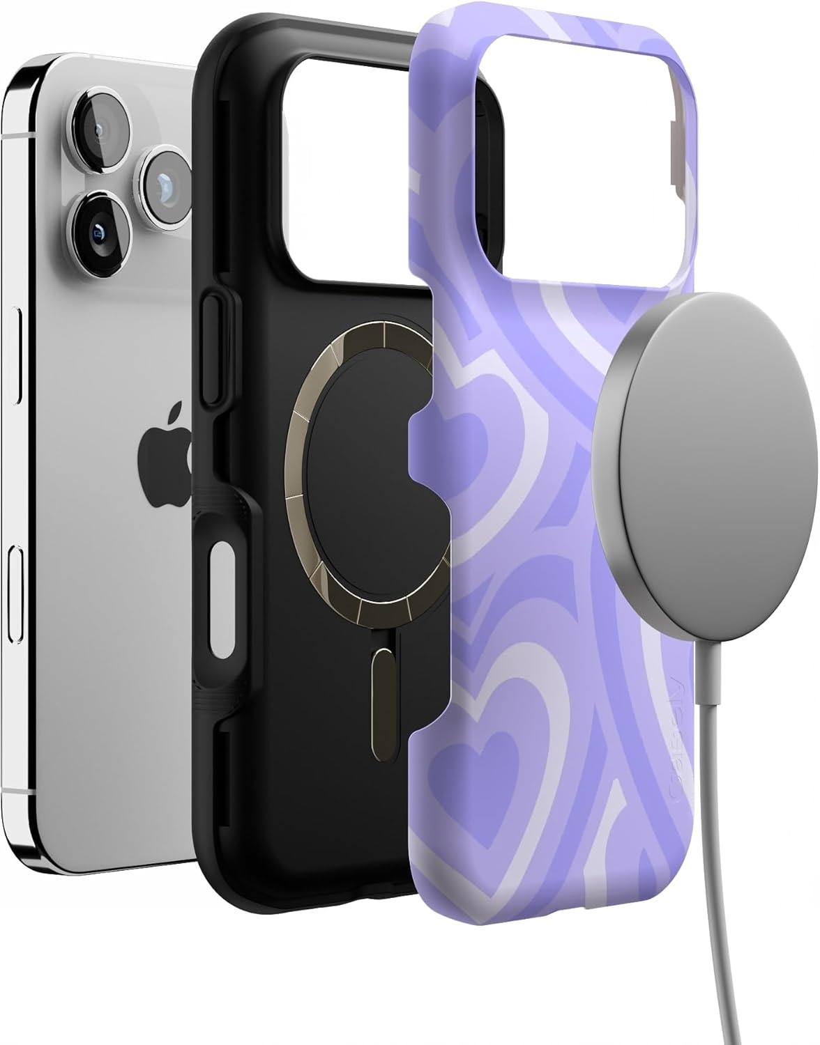 image:imageCasely iPhone 17 Pro Case Into the Wild Black Leopard Bold Protective Design MagSafe Compatible DesignLove Song Lavender Heart