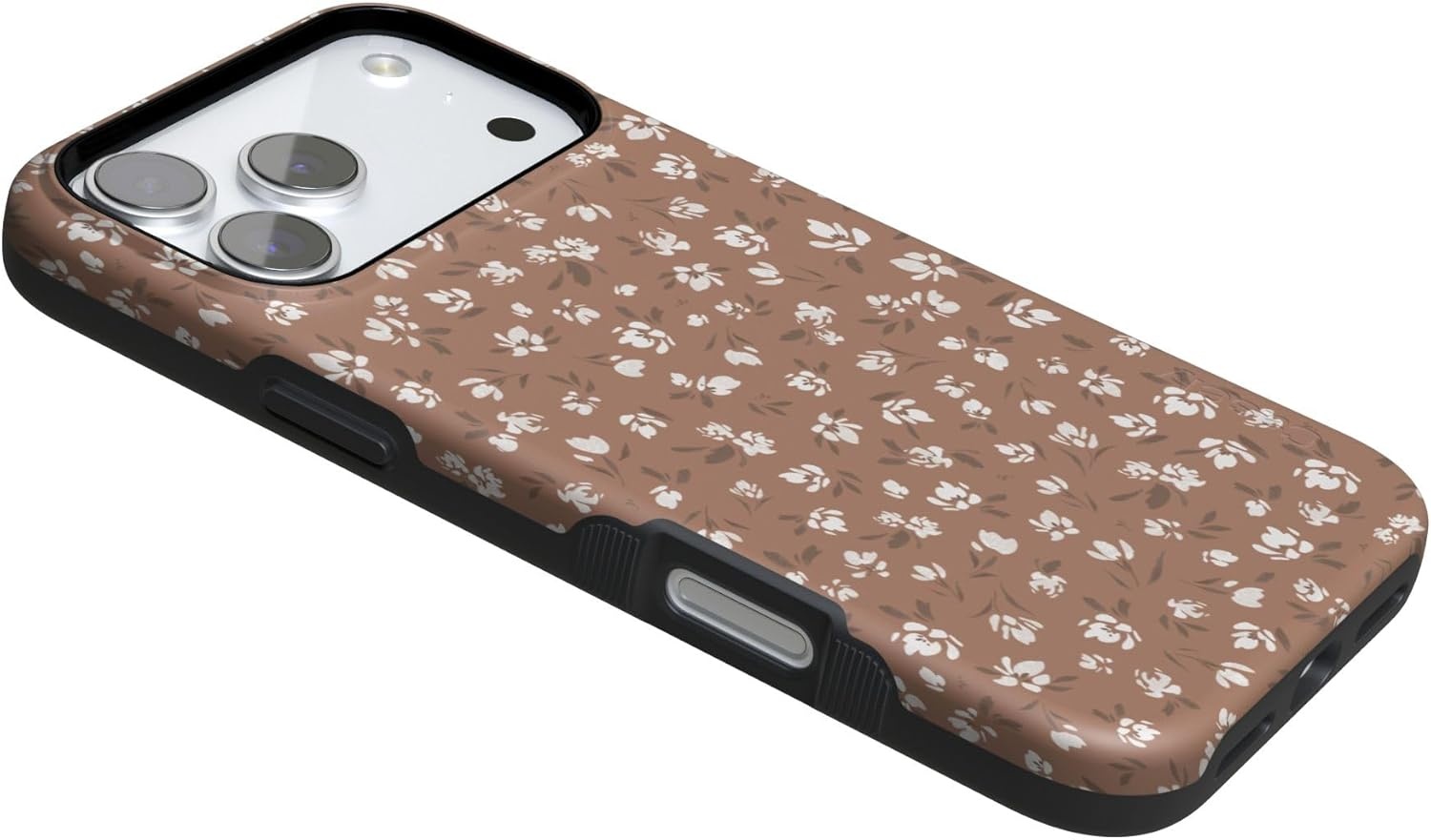 image:imageCasely iPhone 17 Pro Case Into the Wild Black Leopard Bold Protective Design MagSafe Compatible DesignMocha Meadow Tiny Flowers