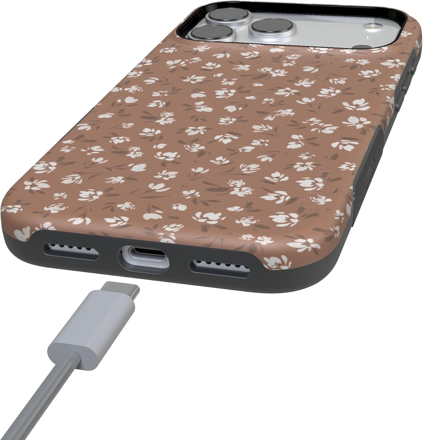 image:imageCasely iPhone 17 Pro Case Into the Wild Black Leopard Bold Protective Design MagSafe Compatible DesignMocha Meadow Tiny Flowers