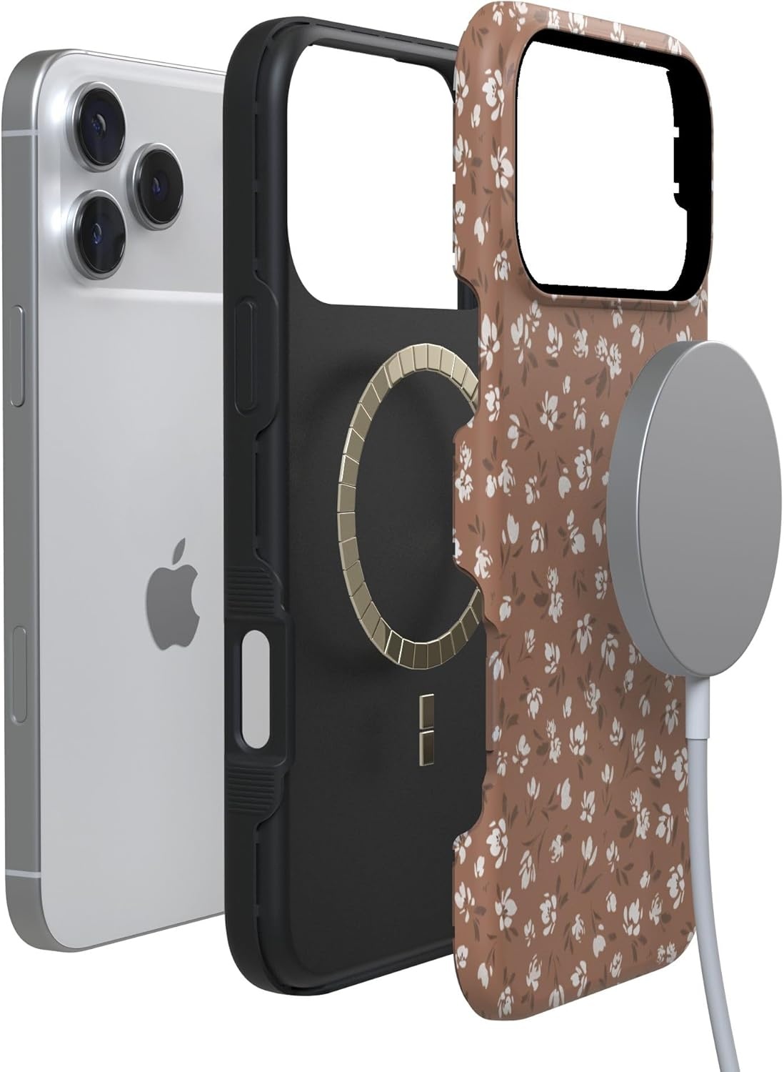image:imageCasely iPhone 17 Pro Case Into the Wild Black Leopard Bold Protective Design MagSafe Compatible DesignMocha Meadow Tiny Flowers