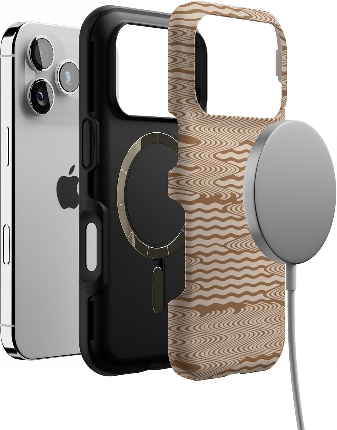 image:imageCasely iPhone 17 Pro Case Into the Wild Black Leopard Bold Protective Design MagSafe Compatible DesignMocha Ripple Brown Waves