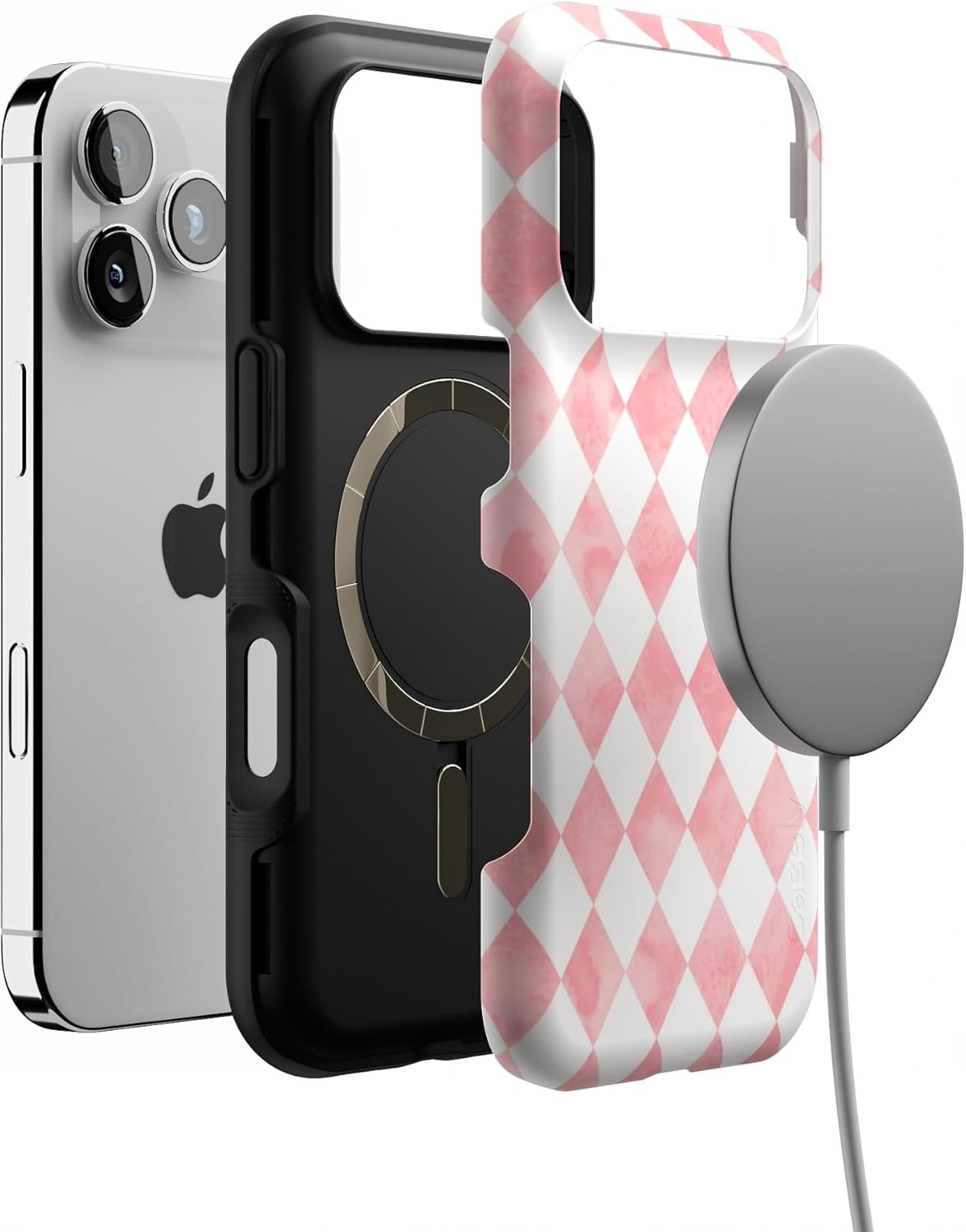 image:imageCasely iPhone 17 Pro Case Into the Wild Black Leopard Bold Protective Design MagSafe Compatible DesignQueen of Diamonds Pink Watercolor