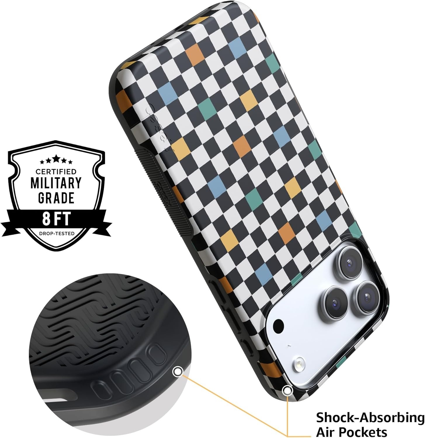 image:imageCasely iPhone 17 Pro Case Into the Wild Black Leopard Bold Protective Design MagSafe Compatible DesignRetro Checkerboard Old Skool