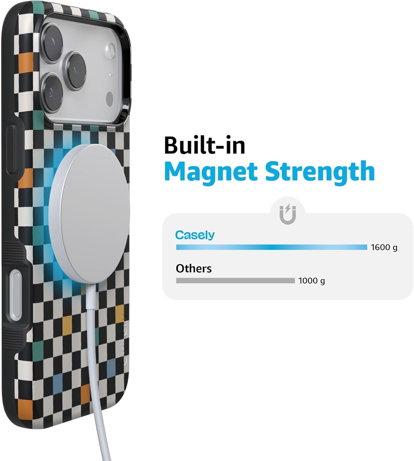 image:imageCasely iPhone 17 Pro Case Into the Wild Black Leopard Bold Protective Design MagSafe Compatible DesignRetro Checkerboard Old Skool