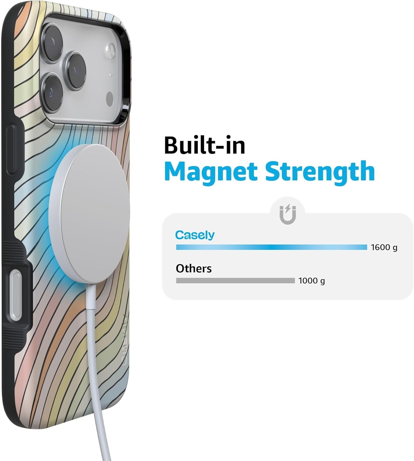 image:imageCasely iPhone 17 Pro Case Into the Wild Black Leopard Bold Protective Design MagSafe Compatible DesignRide The Wave Pastel Rainbow Lined