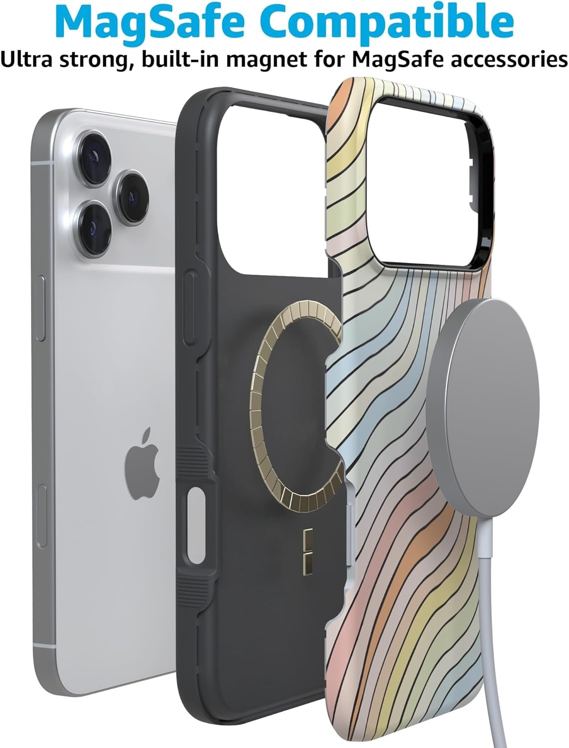 image:imageCasely iPhone 17 Pro Case Into the Wild Black Leopard Bold Protective Design MagSafe Compatible DesignRide The Wave Pastel Rainbow Lined