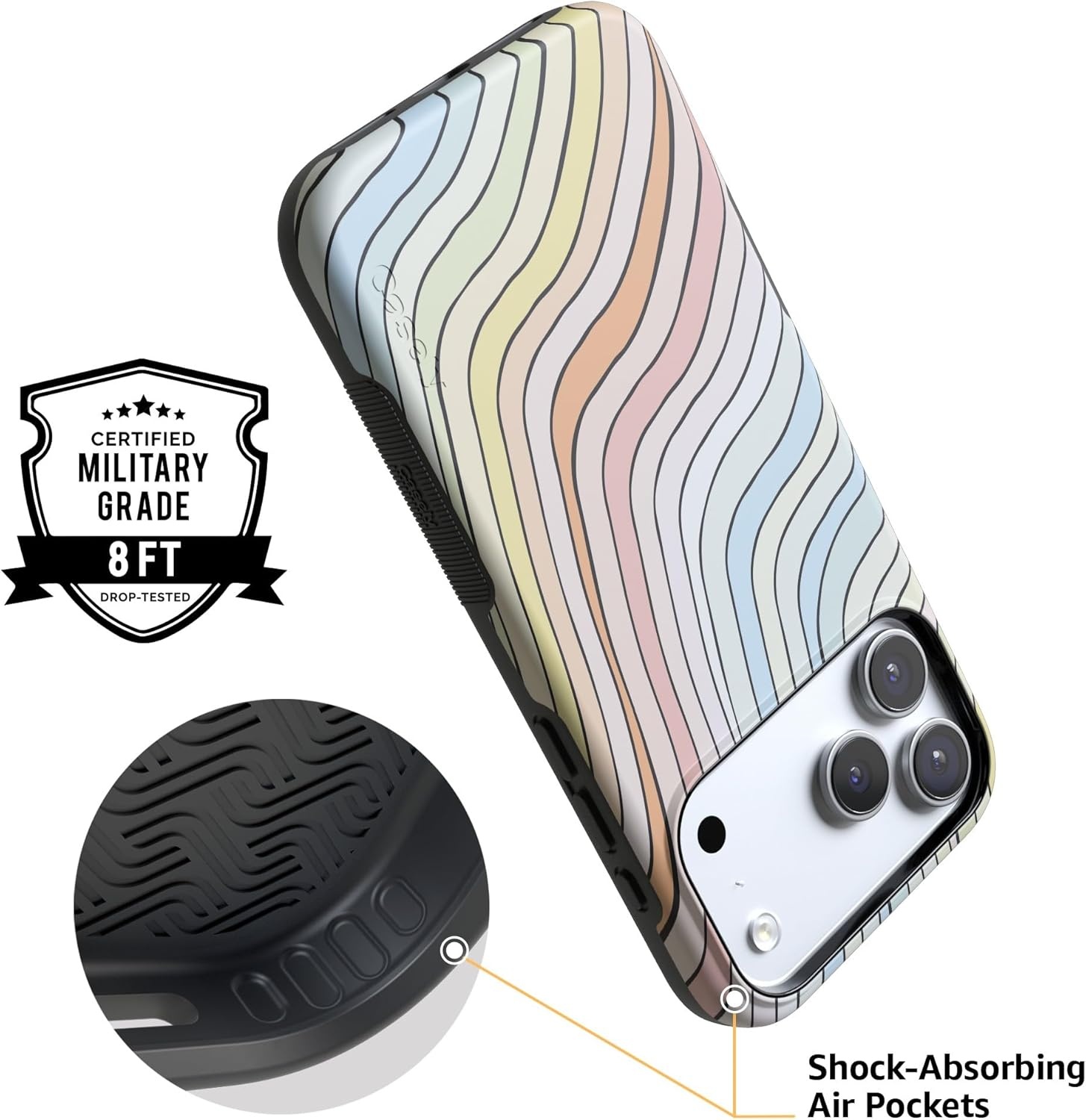 image:imageCasely iPhone 17 Pro Case Into the Wild Black Leopard Bold Protective Design MagSafe Compatible DesignRide The Wave Pastel Rainbow Lined