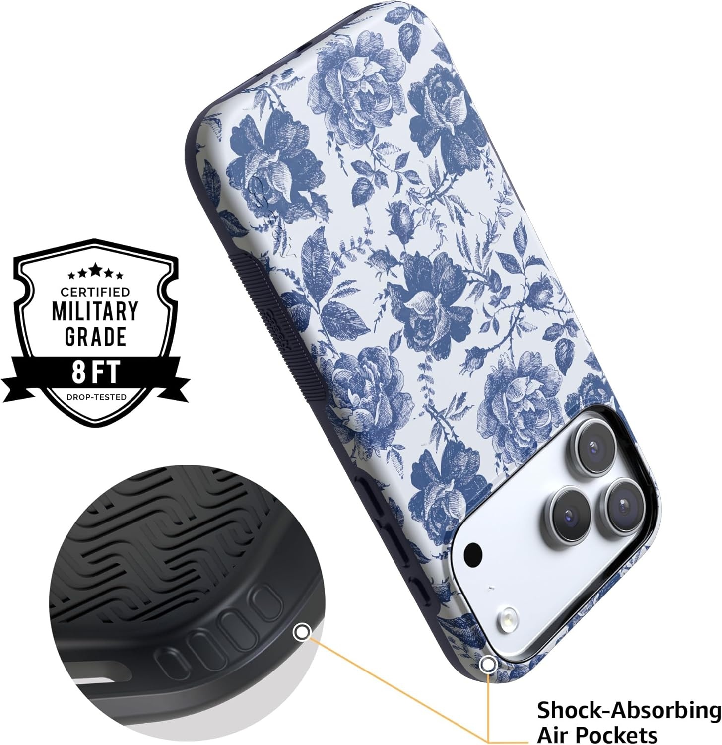 image:imageCasely iPhone 17 Pro Case Into the Wild Black Leopard Bold Protective Design MagSafe Compatible DesignRose to Fame Blue White Rose Floral