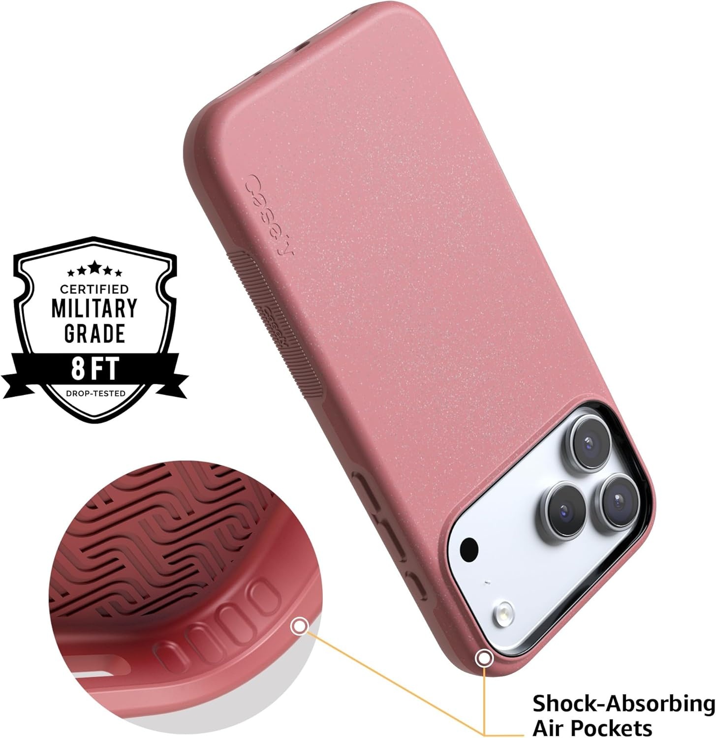 image:imageCasely iPhone 17 Pro Case Into the Wild Black Leopard Bold Protective Design MagSafe Compatible DesignStarfish Wishes Coral Pink Shimmer