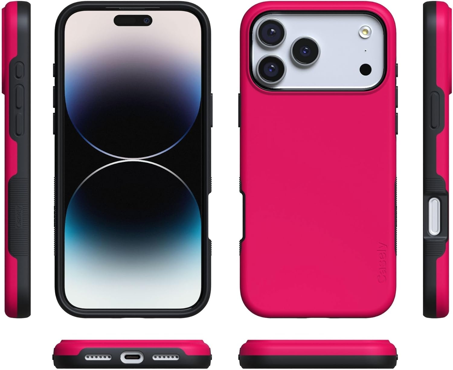 image:imageCasely iPhone 17 Pro Case Into the Wild Black Leopard Bold Protective Design MagSafe Compatible DesignThink Pink Solid Neon Pink