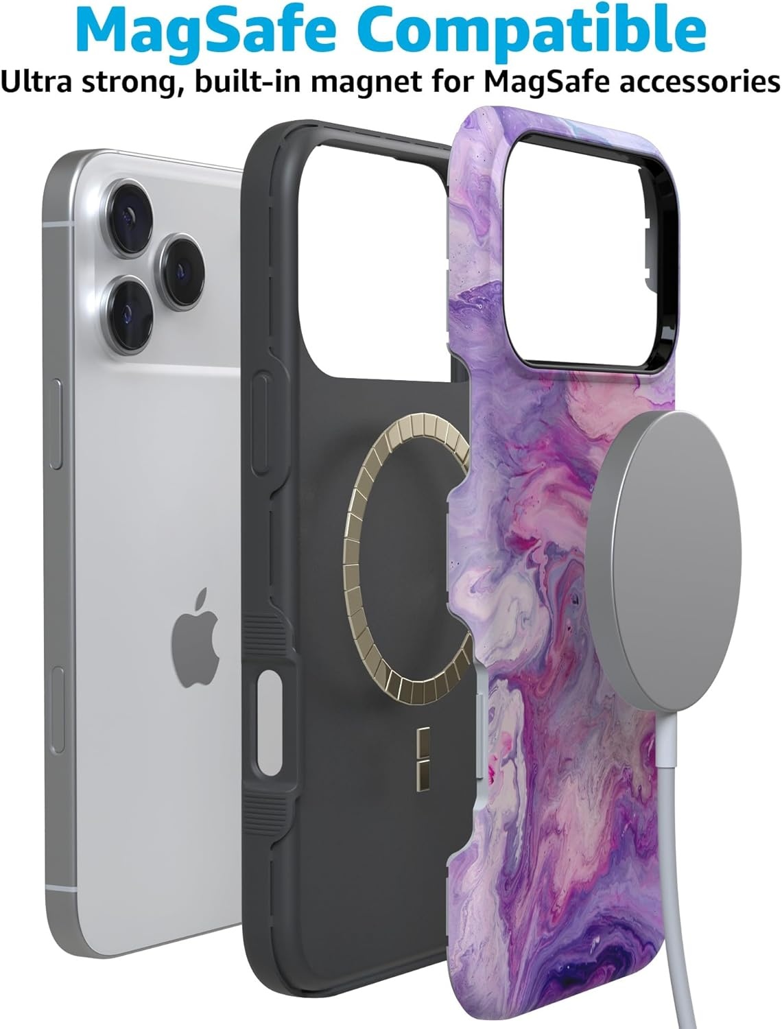 image:imageCasely iPhone 17 Pro Case Into the Wild Black Leopard Bold Protective Design MagSafe Compatible DesignTie Dying Over You Purple Marble