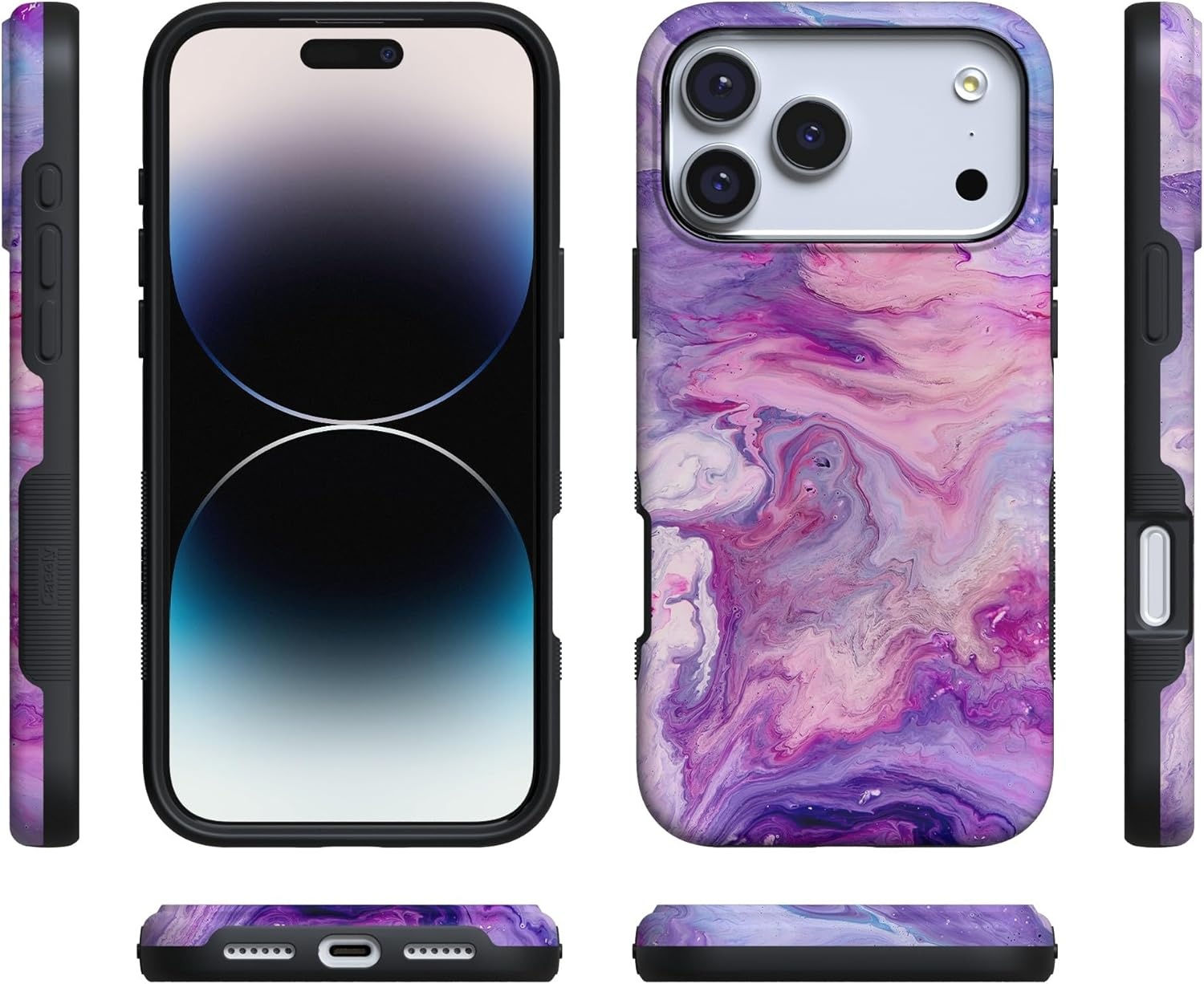 image:imageCasely iPhone 17 Pro Case Into the Wild Black Leopard Bold Protective Design MagSafe Compatible DesignTie Dying Over You Purple Marble