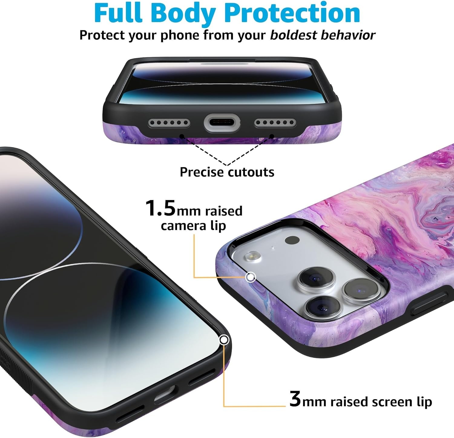 image:imageCasely iPhone 17 Pro Case Into the Wild Black Leopard Bold Protective Design MagSafe Compatible DesignTie Dying Over You Purple Marble