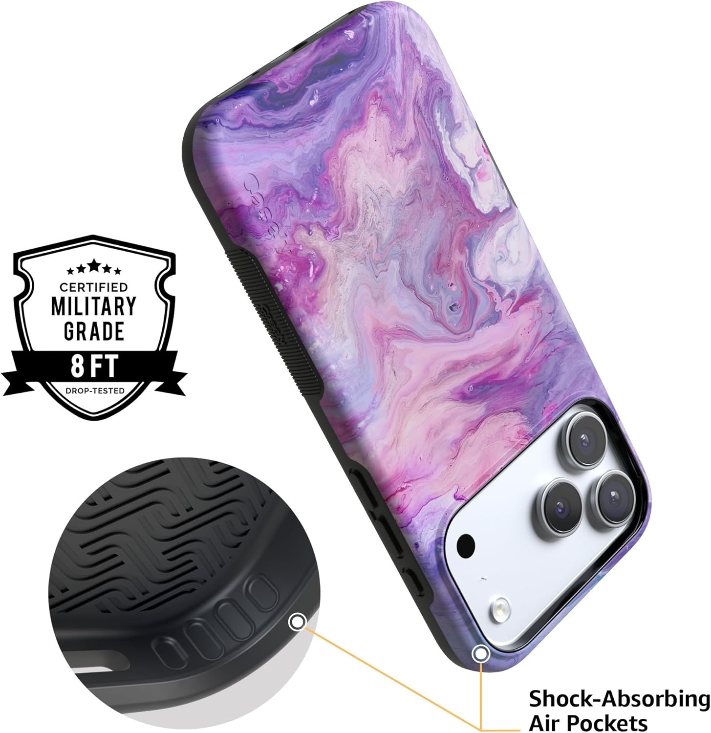 image:imageCasely iPhone 17 Pro Case Into the Wild Black Leopard Bold Protective Design MagSafe Compatible DesignTie Dying Over You Purple Marble