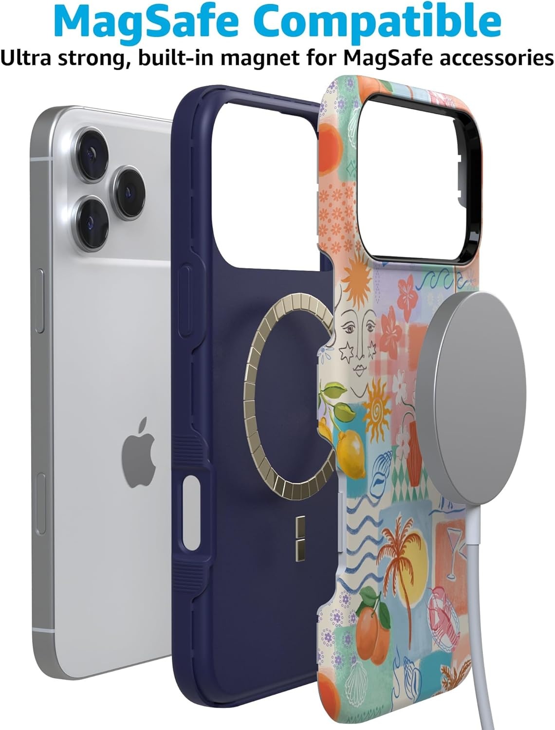image:imageCasely iPhone 17 Pro Case Into the Wild Black Leopard Bold Protective Design MagSafe Compatible DesignTropical Heat Beachy Collage