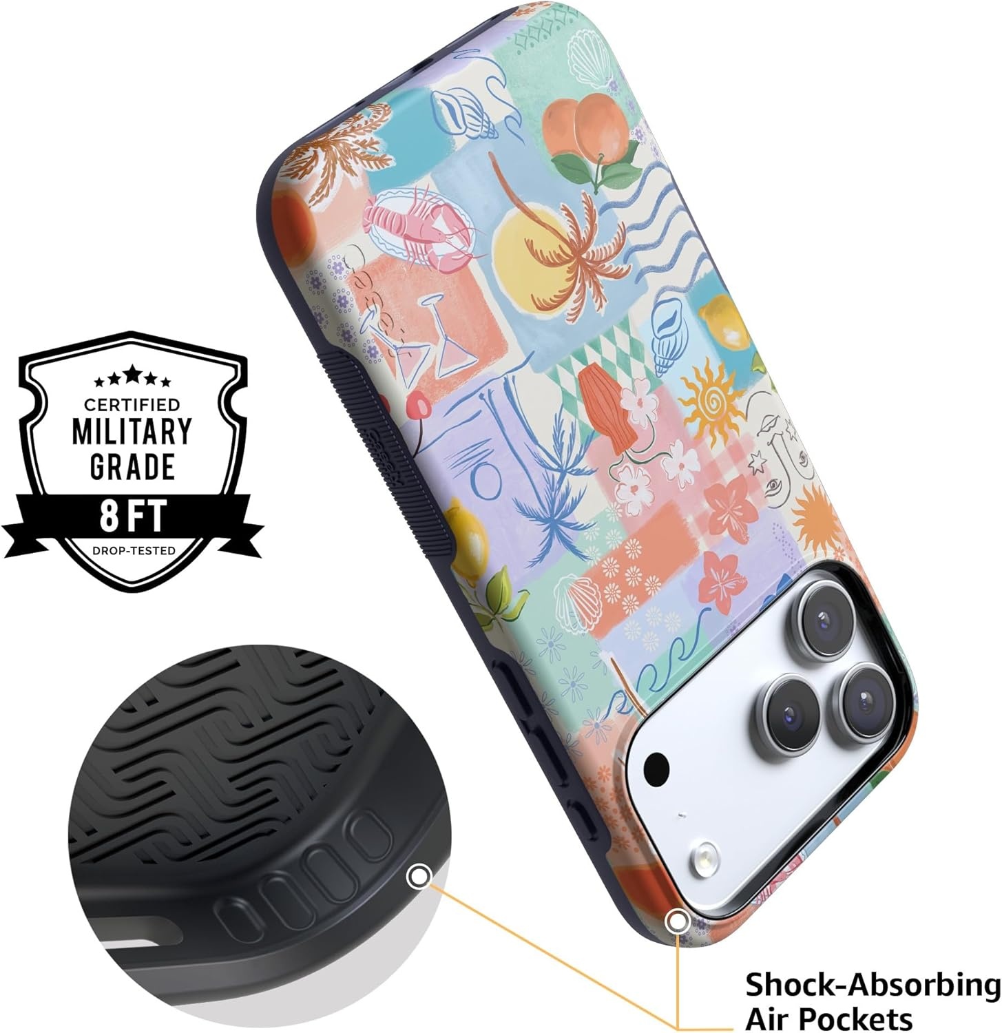 image:imageCasely iPhone 17 Pro Case Into the Wild Black Leopard Bold Protective Design MagSafe Compatible DesignTropical Heat Beachy Collage