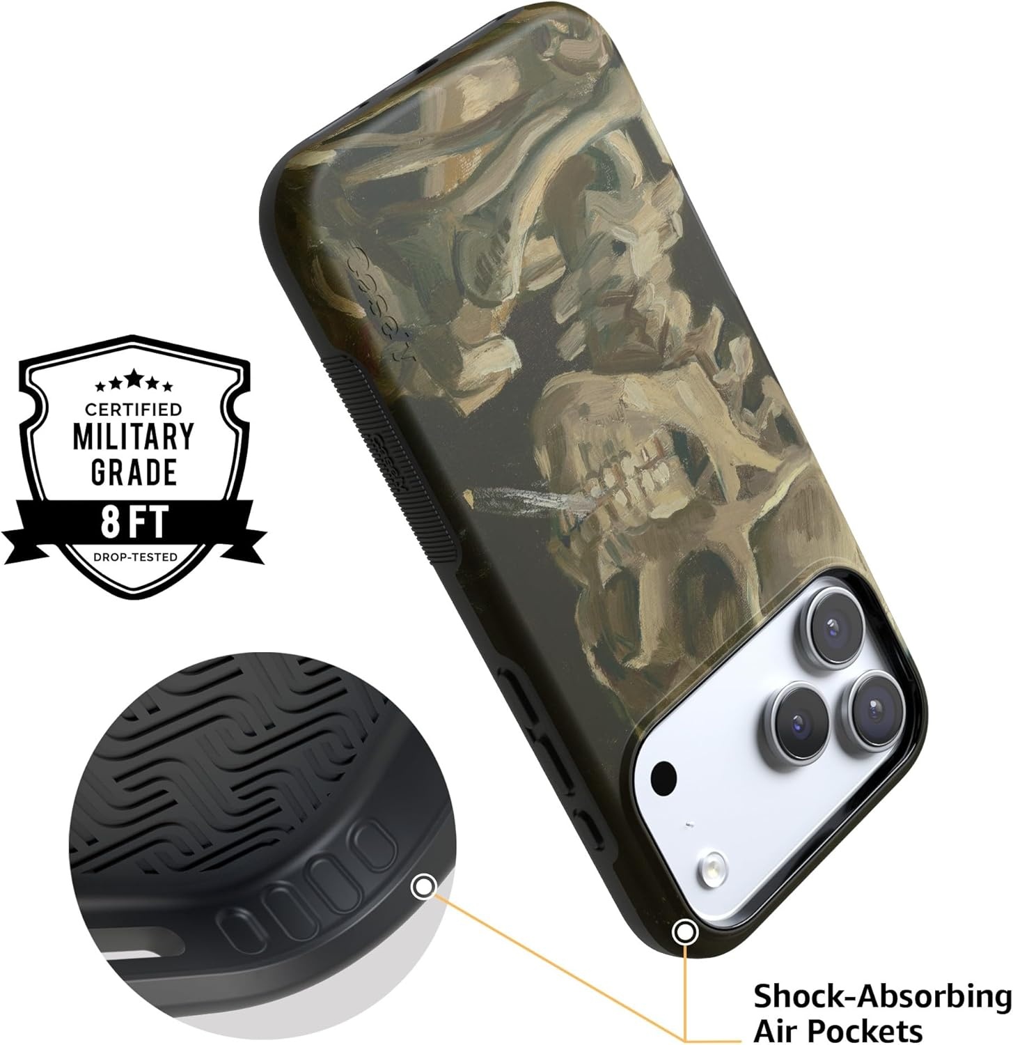 image:imageCasely iPhone 17 Pro Case Into the Wild Black Leopard Bold Protective Design MagSafe Compatible DesignVan Gogh Skull of a Skeleton with Burning Cig