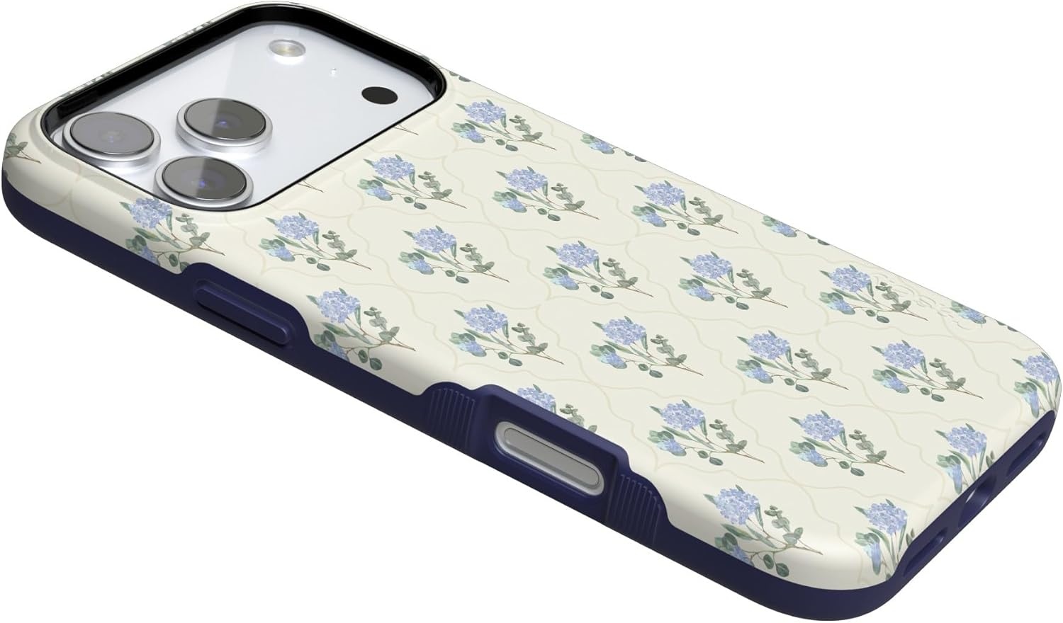 image:imageCasely iPhone 17 Pro Case Into the Wild Black Leopard Bold Protective Design MagSafe Compatible DesignVintage Garden Blue Hydrangea