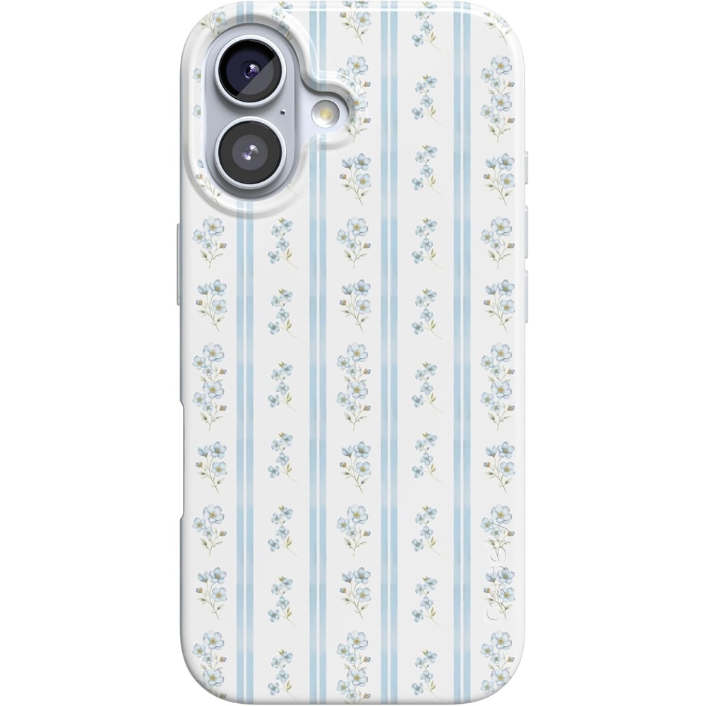 image:imageCasely iPhone 17 Case Cottage Stripe Blue Floral Compatible with MagSafe Classic Ultra Thin Design