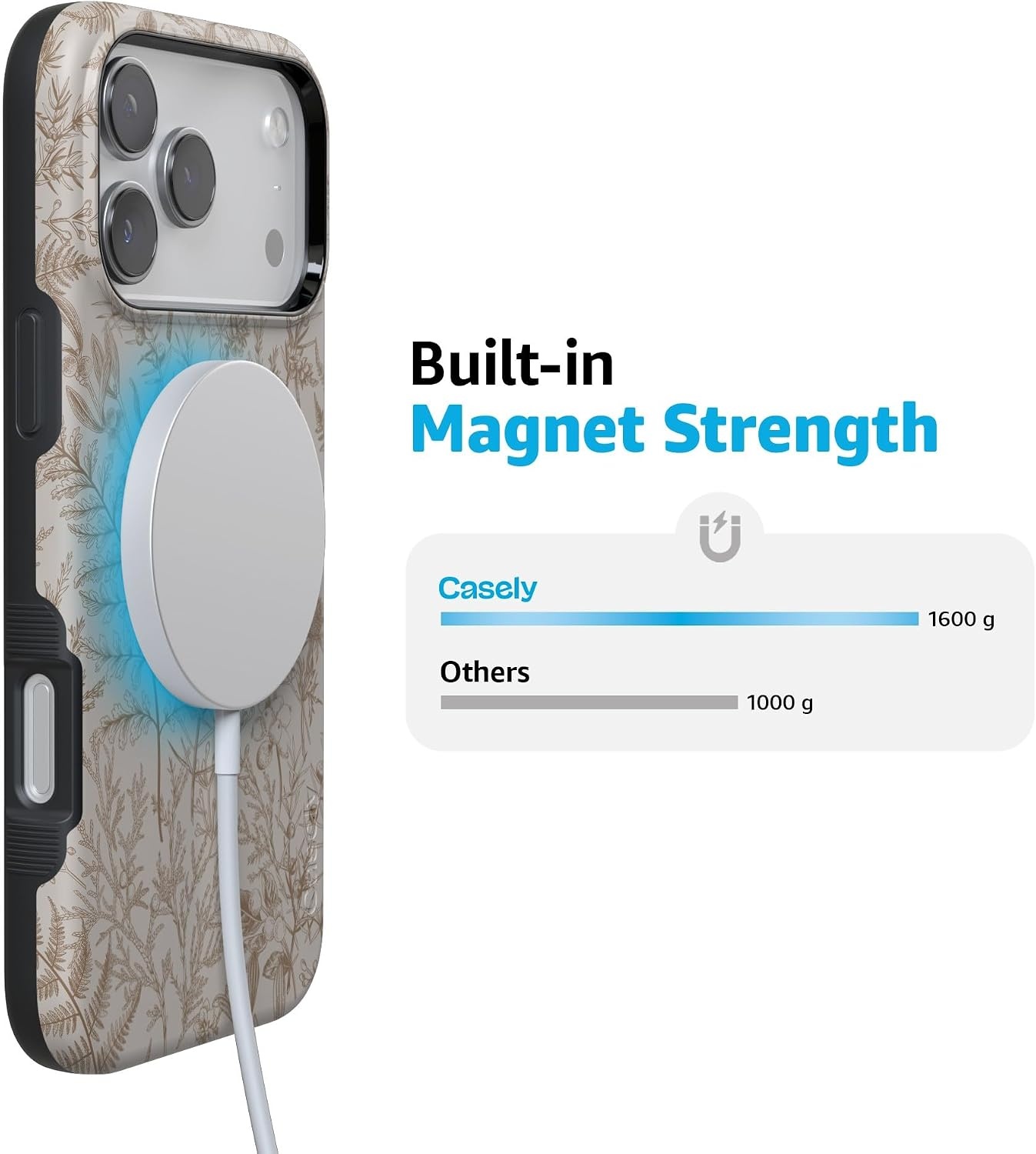 image:imageCasely iPhone 17 Pro Max Case Starfish Wishes Coral Pink Shimmer Bold Protective Design MagSafe Compatible DesignBeige Garden Neutral Floral