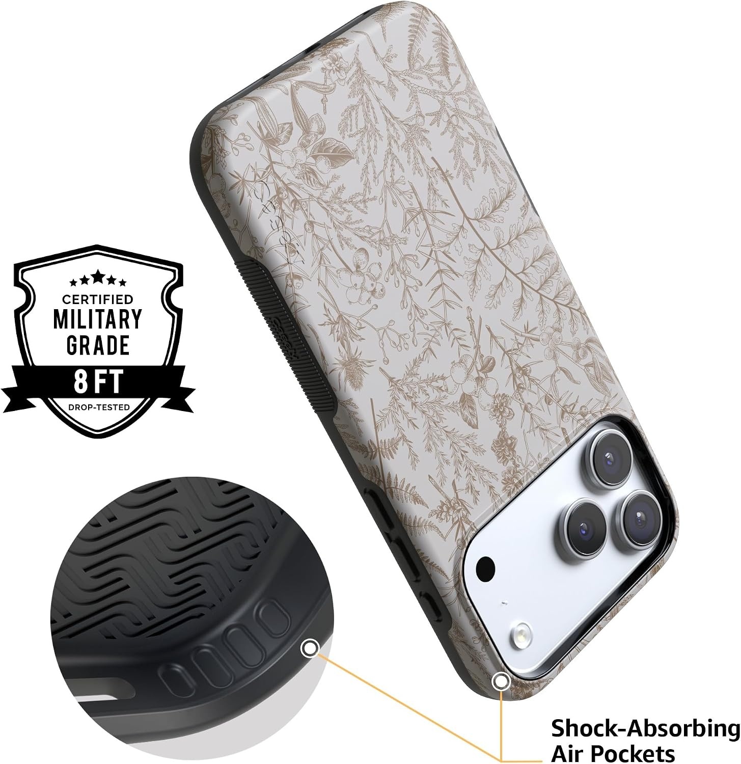 image:imageCasely iPhone 17 Pro Max Case Starfish Wishes Coral Pink Shimmer Bold Protective Design MagSafe Compatible DesignBeige Garden Neutral Floral