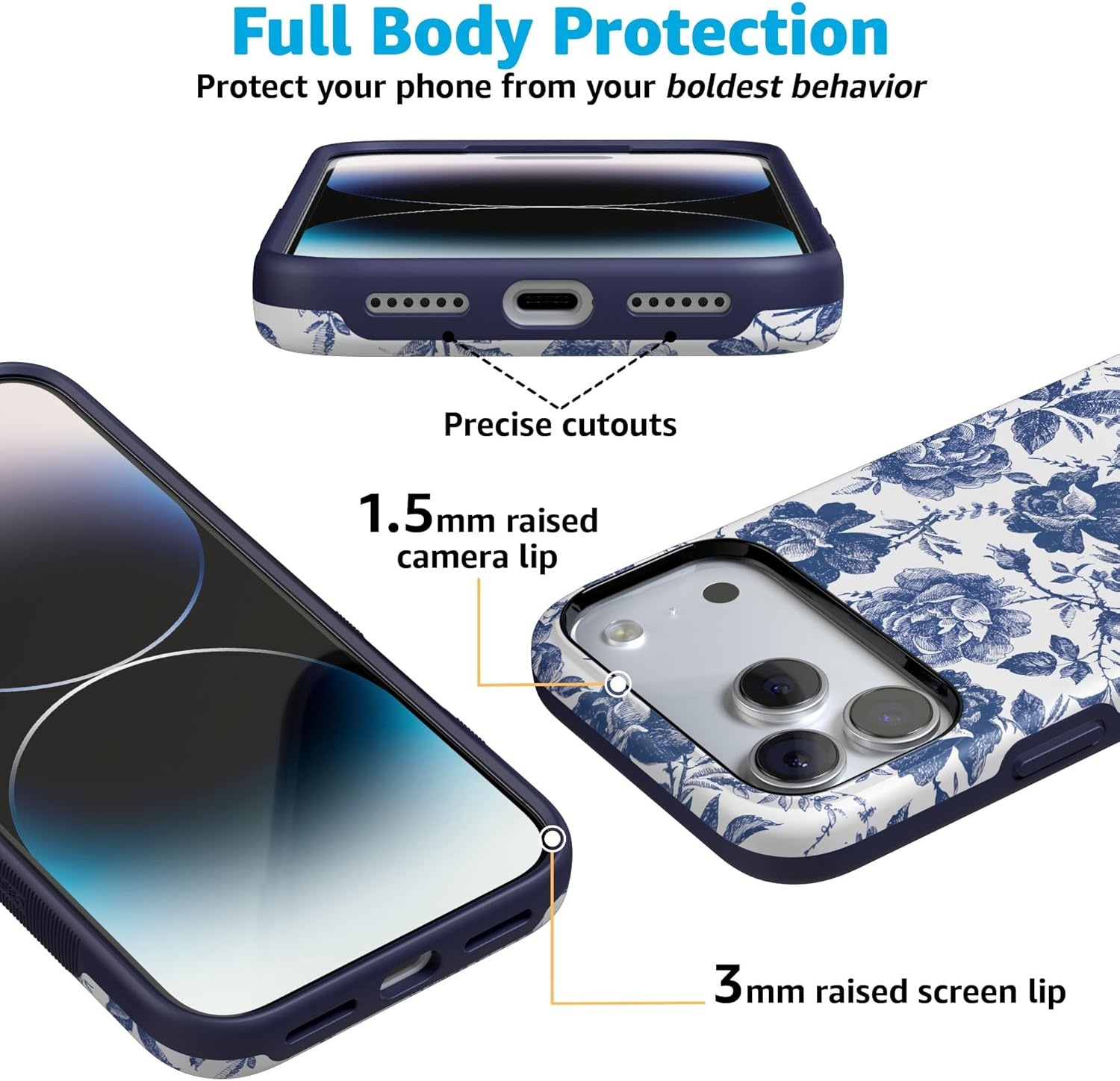 image:imageCasely iPhone 17 Pro Max Case Starfish Wishes Coral Pink Shimmer Bold Protective Design MagSafe Compatible DesignBlue White Floral Rose to Fame