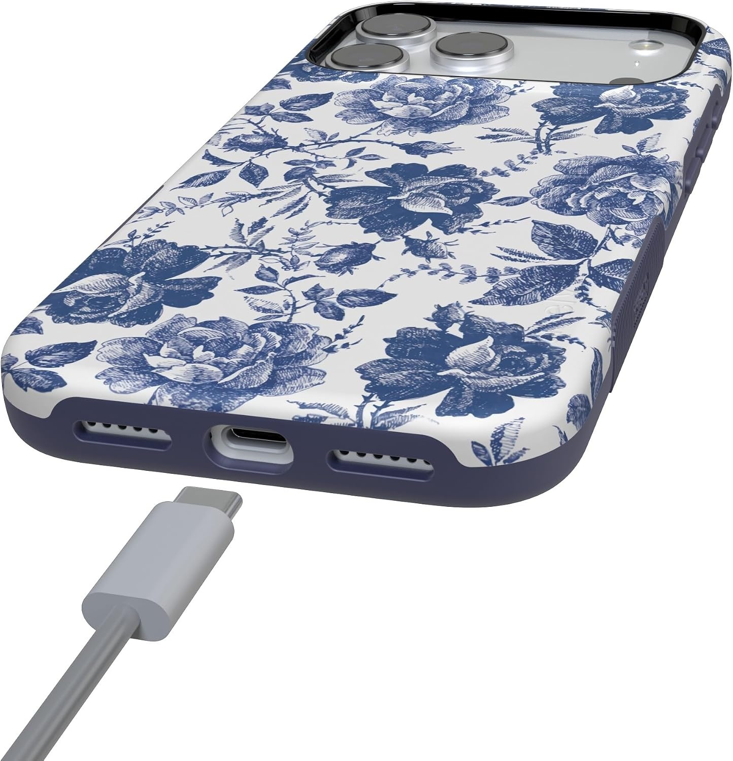 image:imageCasely iPhone 17 Pro Max Case Starfish Wishes Coral Pink Shimmer Bold Protective Design MagSafe Compatible DesignBlue White Floral Rose to Fame