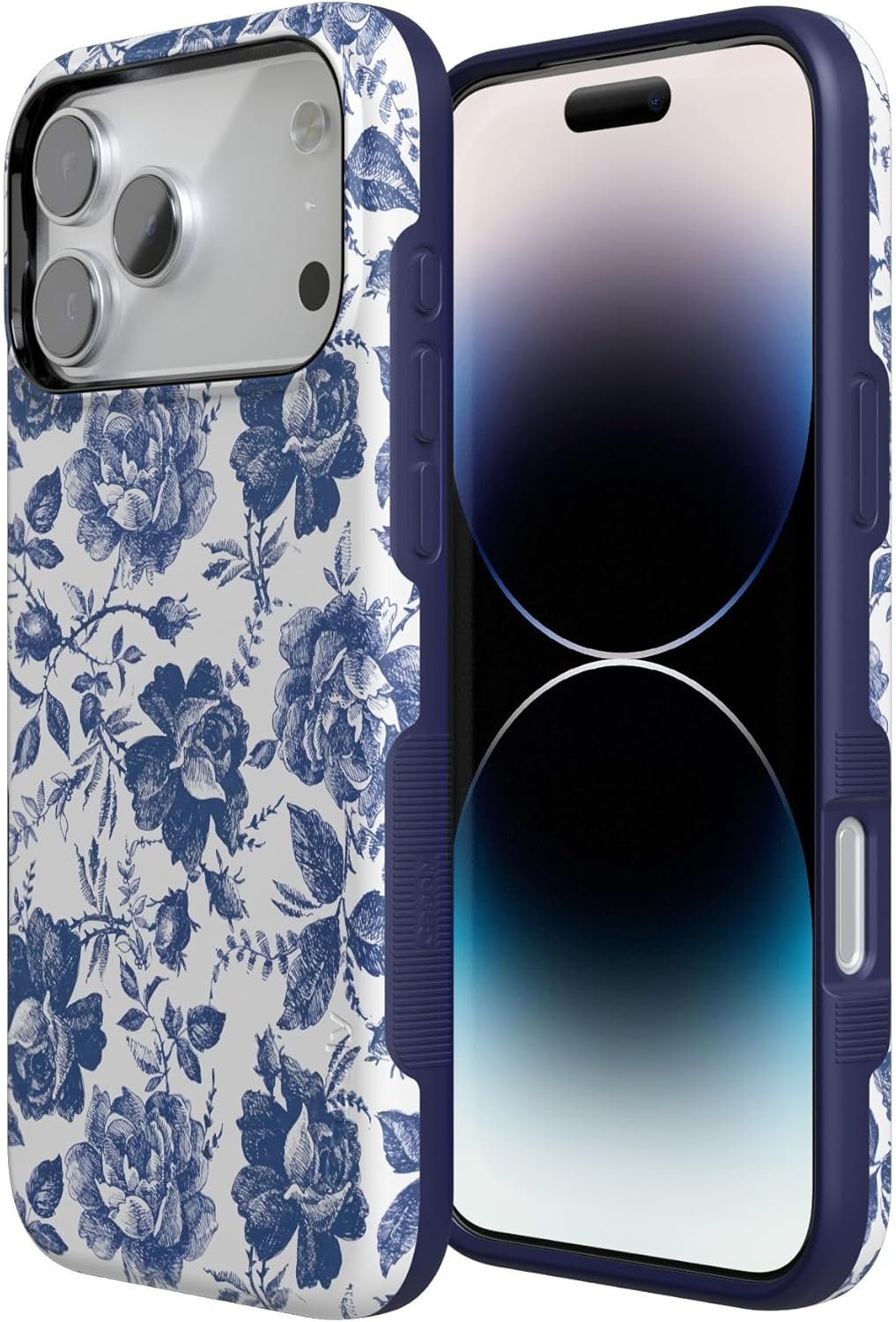 image:imageCasely iPhone 17 Pro Max Case Starfish Wishes Coral Pink Shimmer Bold Protective Design MagSafe Compatible DesignBlue White Floral Rose to Fame
