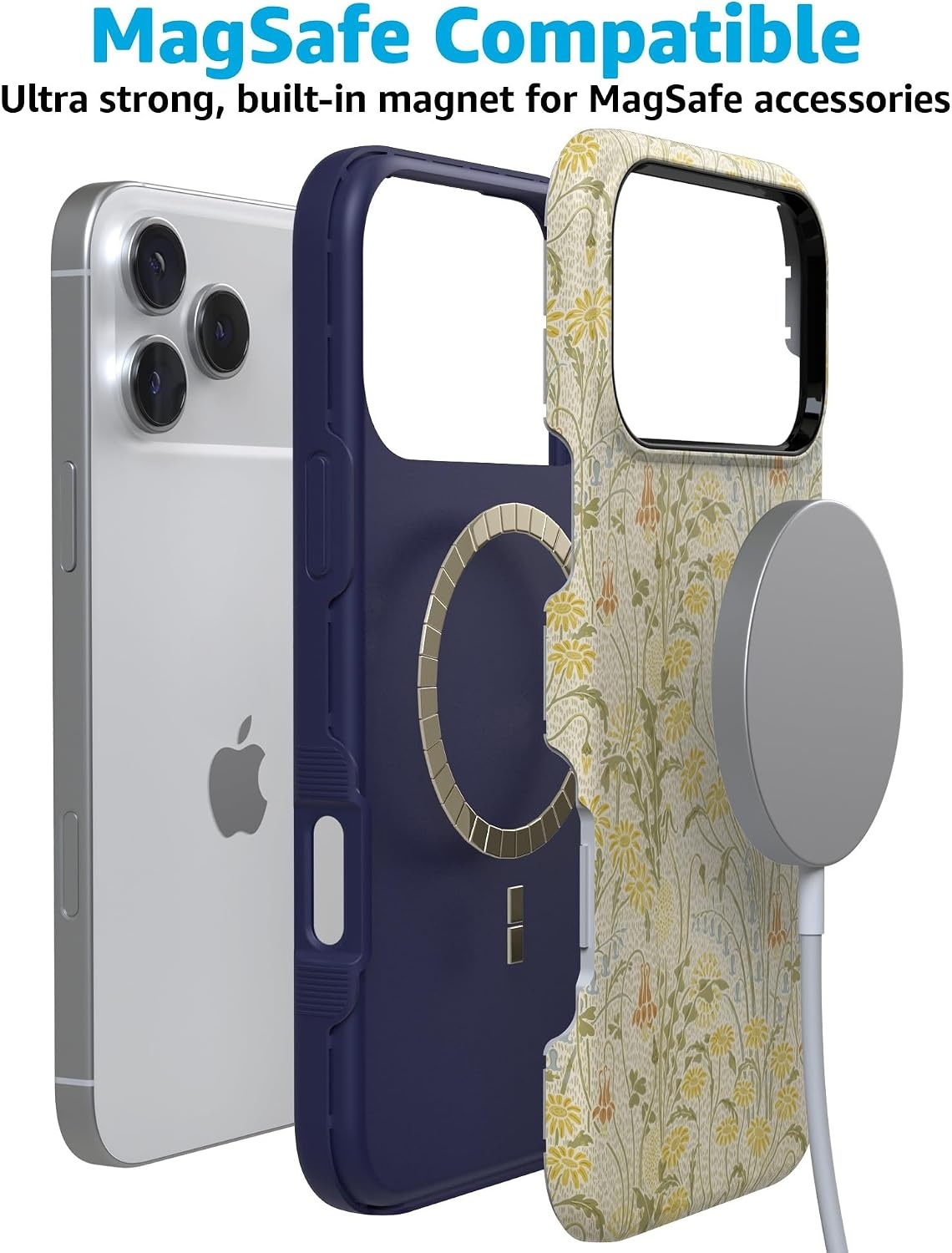 image:imageCasely iPhone 17 Pro Max Case Starfish Wishes Coral Pink Shimmer Bold Protective Design MagSafe Compatible DesignBoho Blooms Golden Floral