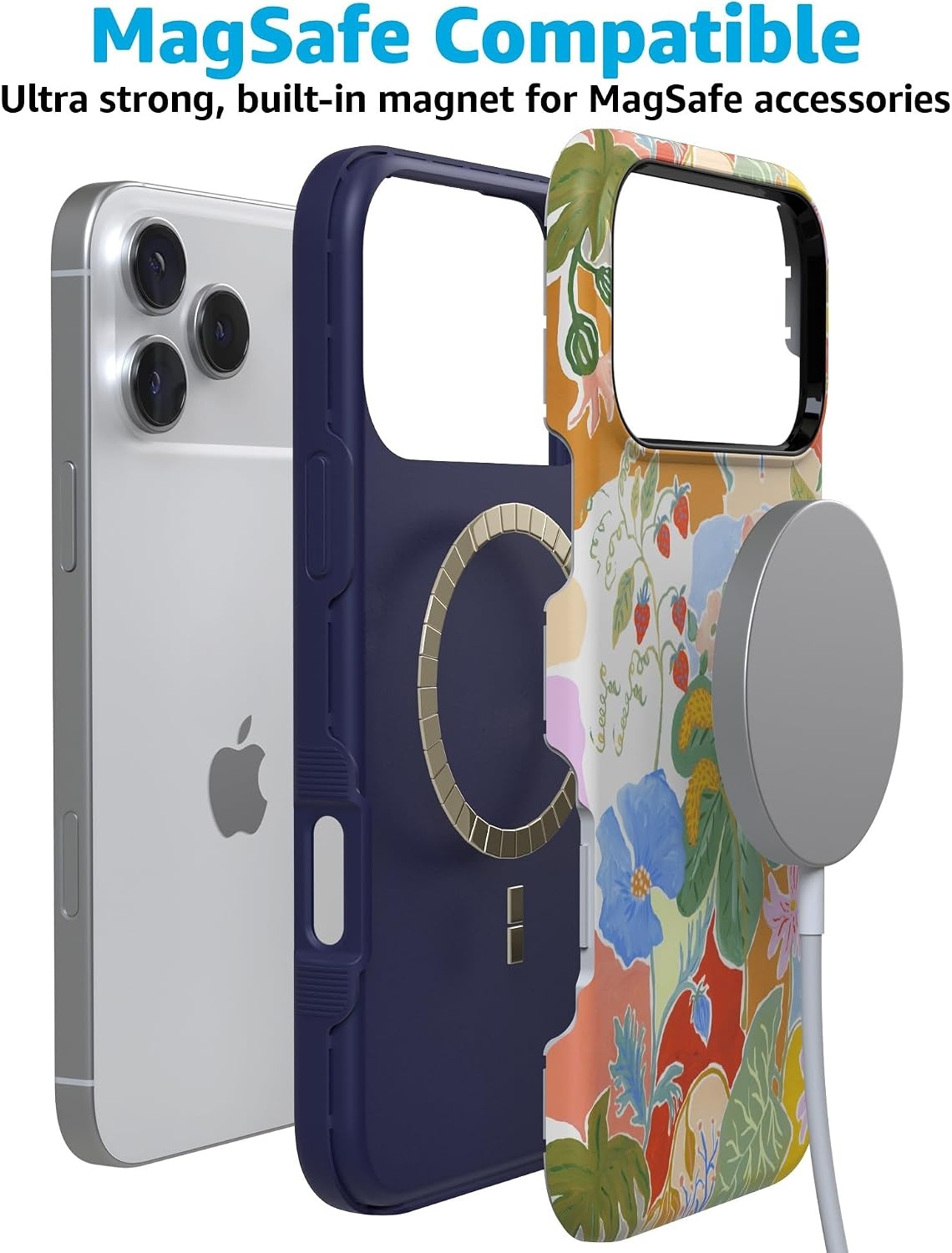 image:imageCasely iPhone 17 Pro Max Case Starfish Wishes Coral Pink Shimmer Bold Protective Design MagSafe Compatible DesignBotanical Blooms Floral Patchwork