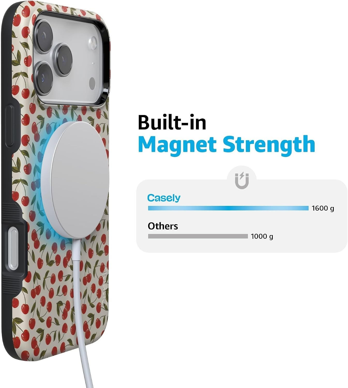image:imageCasely iPhone 17 Pro Max Case Starfish Wishes Coral Pink Shimmer Bold Protective Design MagSafe Compatible DesignCherry on Top Red Cherries