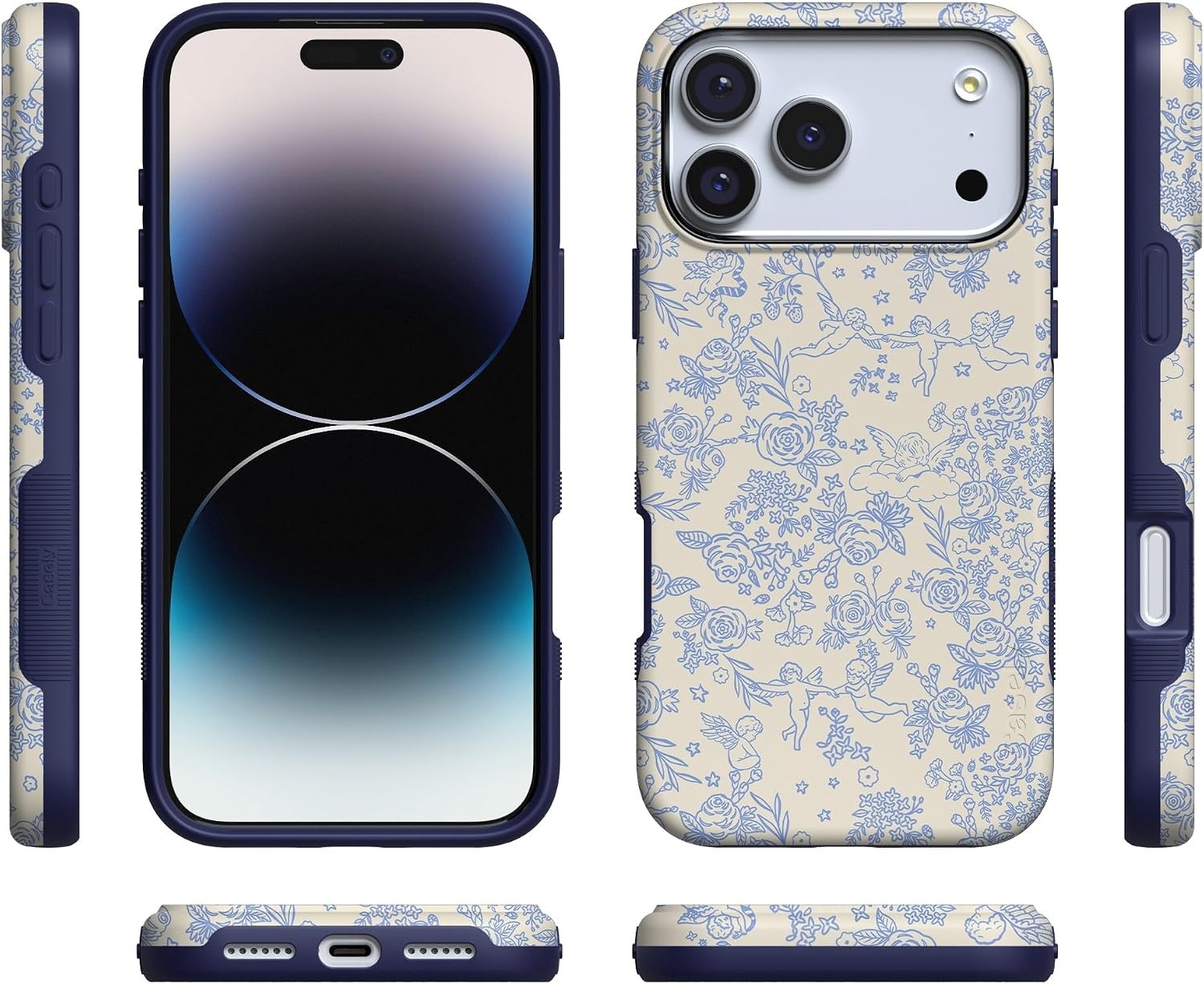 image:imageCasely iPhone 17 Pro Max Case Starfish Wishes Coral Pink Shimmer Bold Protective Design MagSafe Compatible DesignCupids Canvas Periwinkle Floral