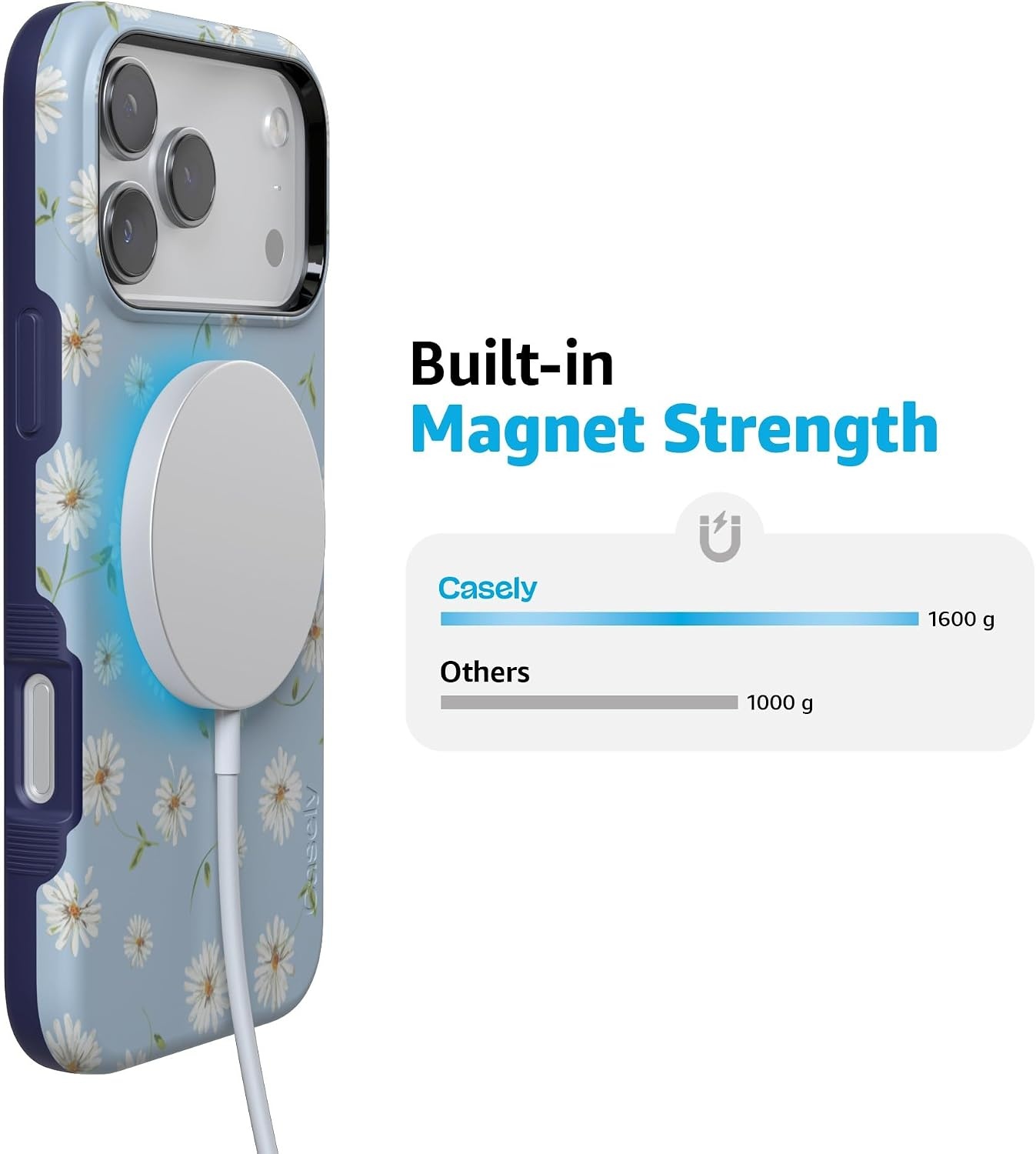 image:imageCasely iPhone 17 Pro Max Case Starfish Wishes Coral Pink Shimmer Bold Protective Design MagSafe Compatible DesignDaisy Daydream Baby Blue Floral