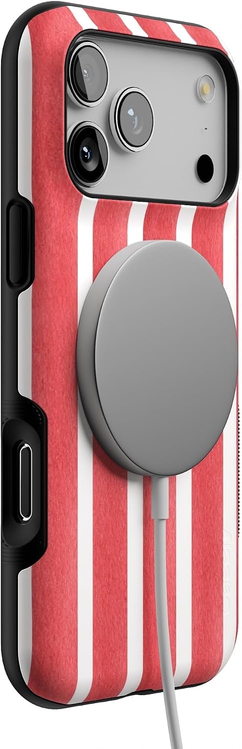 image:imageCasely iPhone 17 Pro Max Case Starfish Wishes Coral Pink Shimmer Bold Protective Design MagSafe Compatible DesignEast Coast Summer Red Stripes