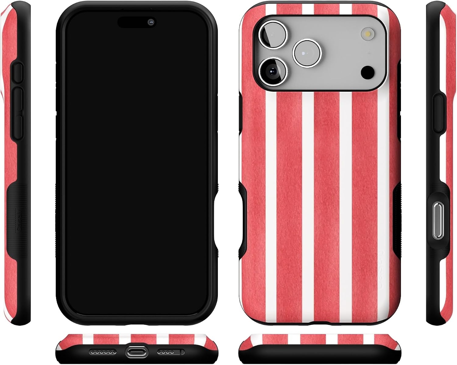 image:imageCasely iPhone 17 Pro Max Case Starfish Wishes Coral Pink Shimmer Bold Protective Design MagSafe Compatible DesignEast Coast Summer Red Stripes