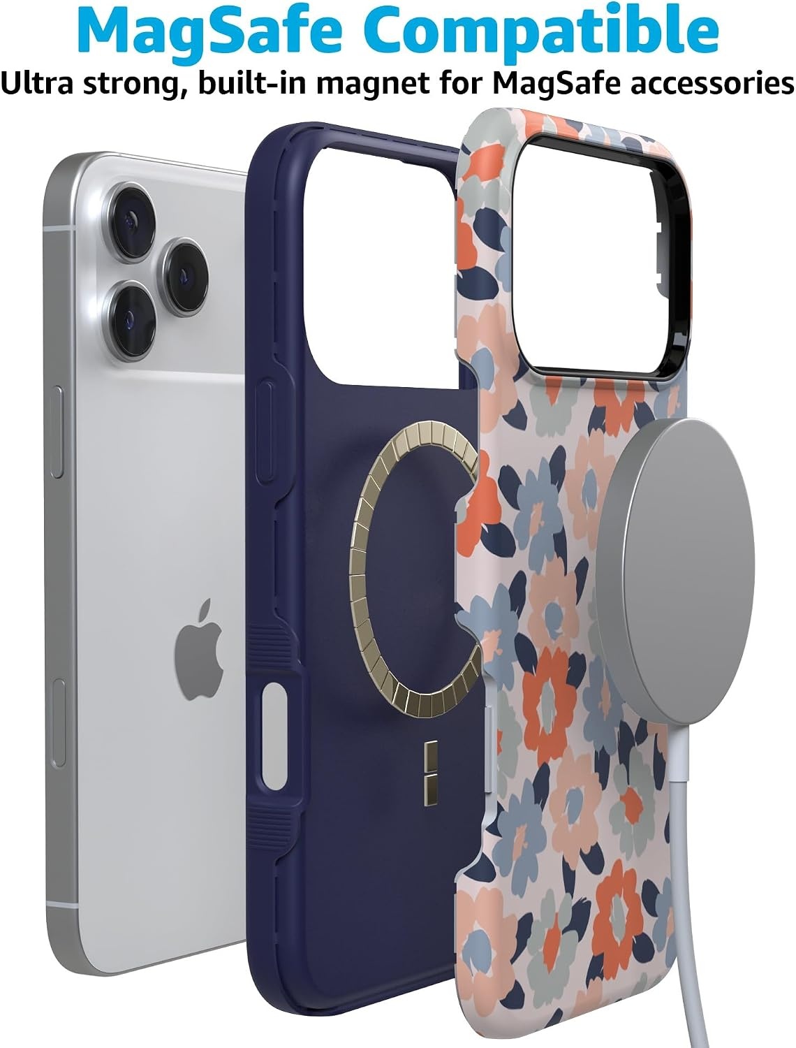 image:imageCasely iPhone 17 Pro Max Case Starfish Wishes Coral Pink Shimmer Bold Protective Design MagSafe Compatible DesignField of Flowers Pastel Floral