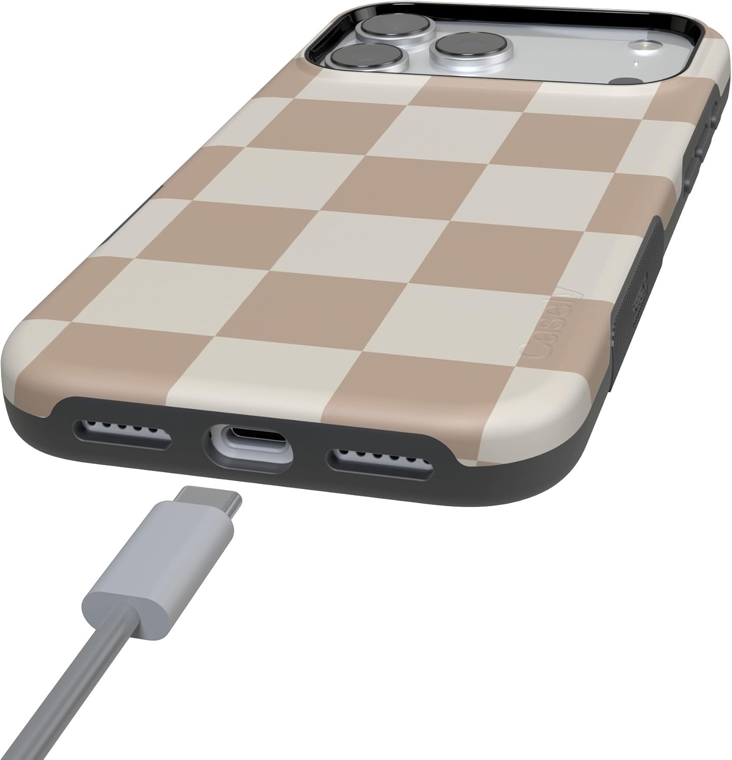 image:imageCasely iPhone 17 Pro Max Case Starfish Wishes Coral Pink Shimmer Bold Protective Design MagSafe Compatible DesignFit Check Neutral Checkerboard