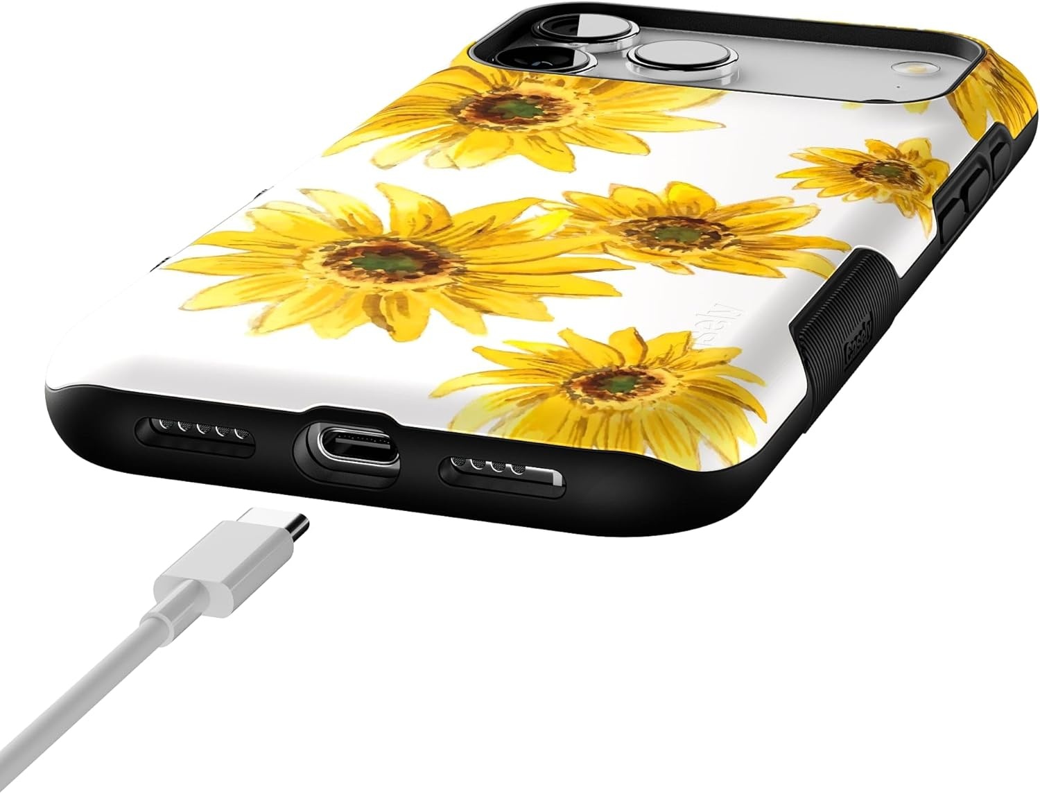 image:imageCasely iPhone 17 Pro Max Case Starfish Wishes Coral Pink Shimmer Bold Protective Design MagSafe Compatible DesignGolden Garden Yellow Sunflower