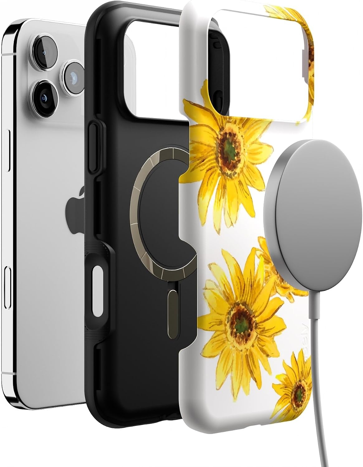 image:imageCasely iPhone 17 Pro Max Case Starfish Wishes Coral Pink Shimmer Bold Protective Design MagSafe Compatible DesignGolden Garden Yellow Sunflower