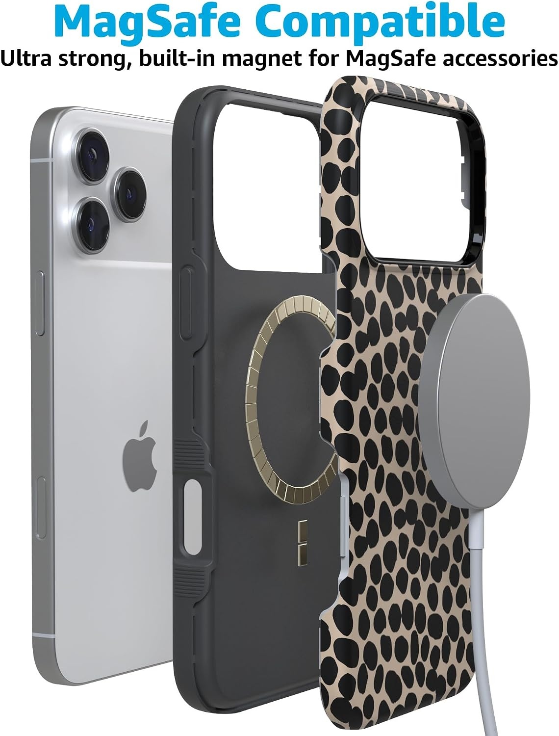 image:imageCasely iPhone 17 Pro Max Case Starfish Wishes Coral Pink Shimmer Bold Protective Design MagSafe Compatible DesignLost in Spots Cheetah Print